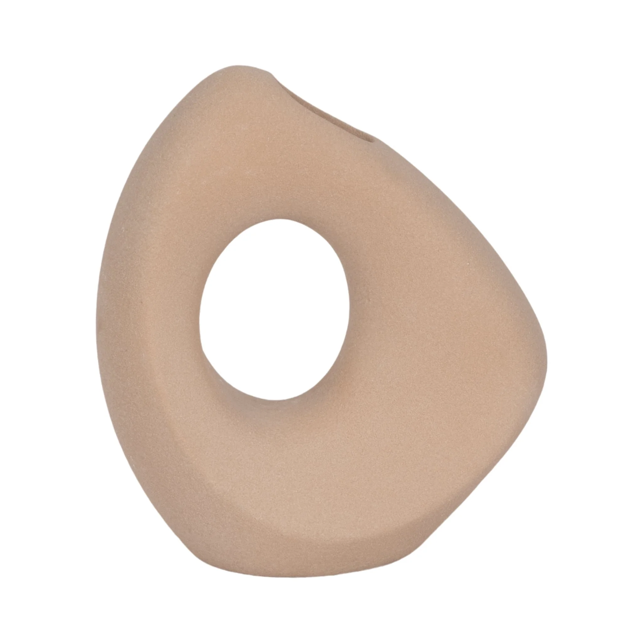 8" Lopsided Open Cut Out Vase Sand Texture, Tan
