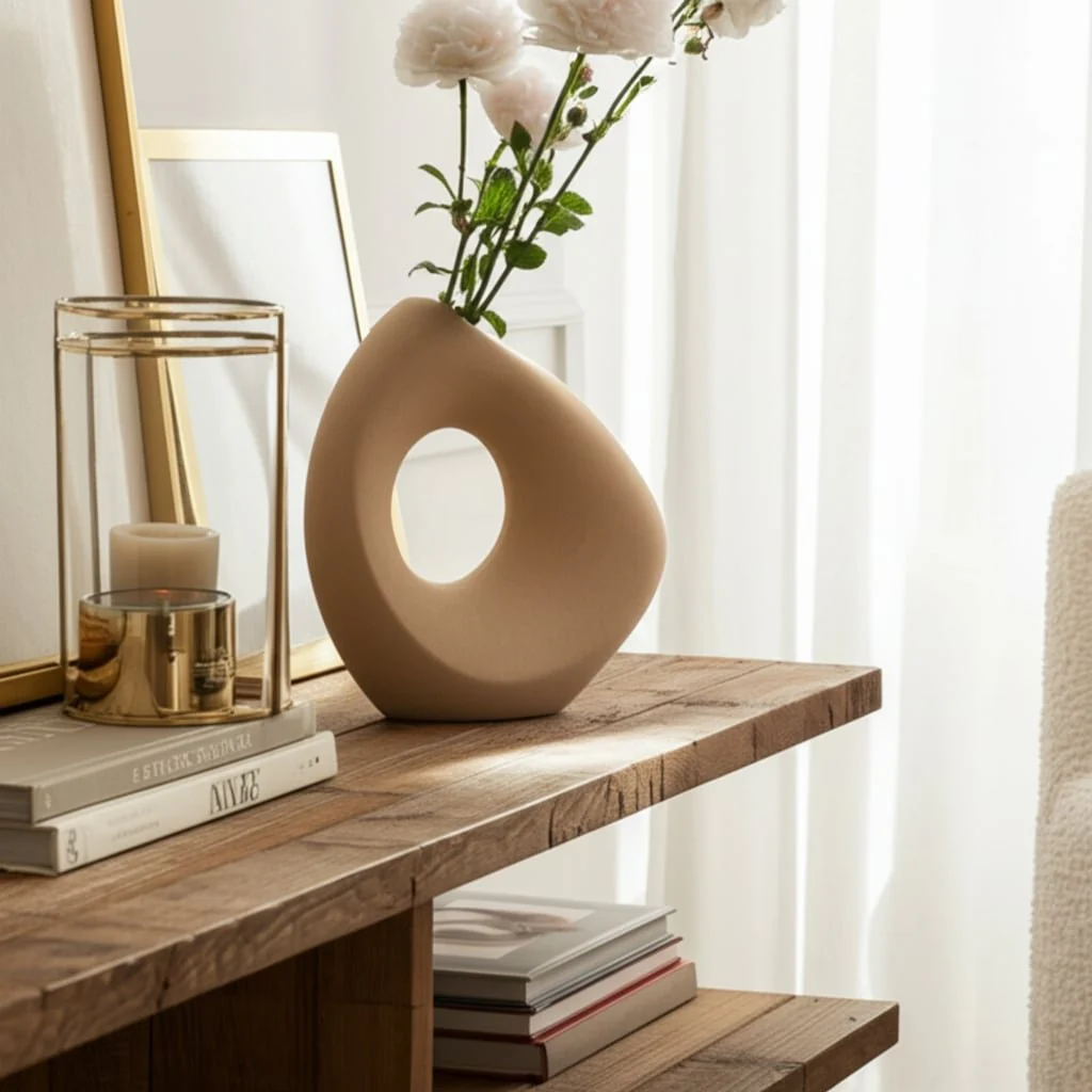 8" Lopsided Open Cut Out Vase Sand Texture, Tan - Image 11