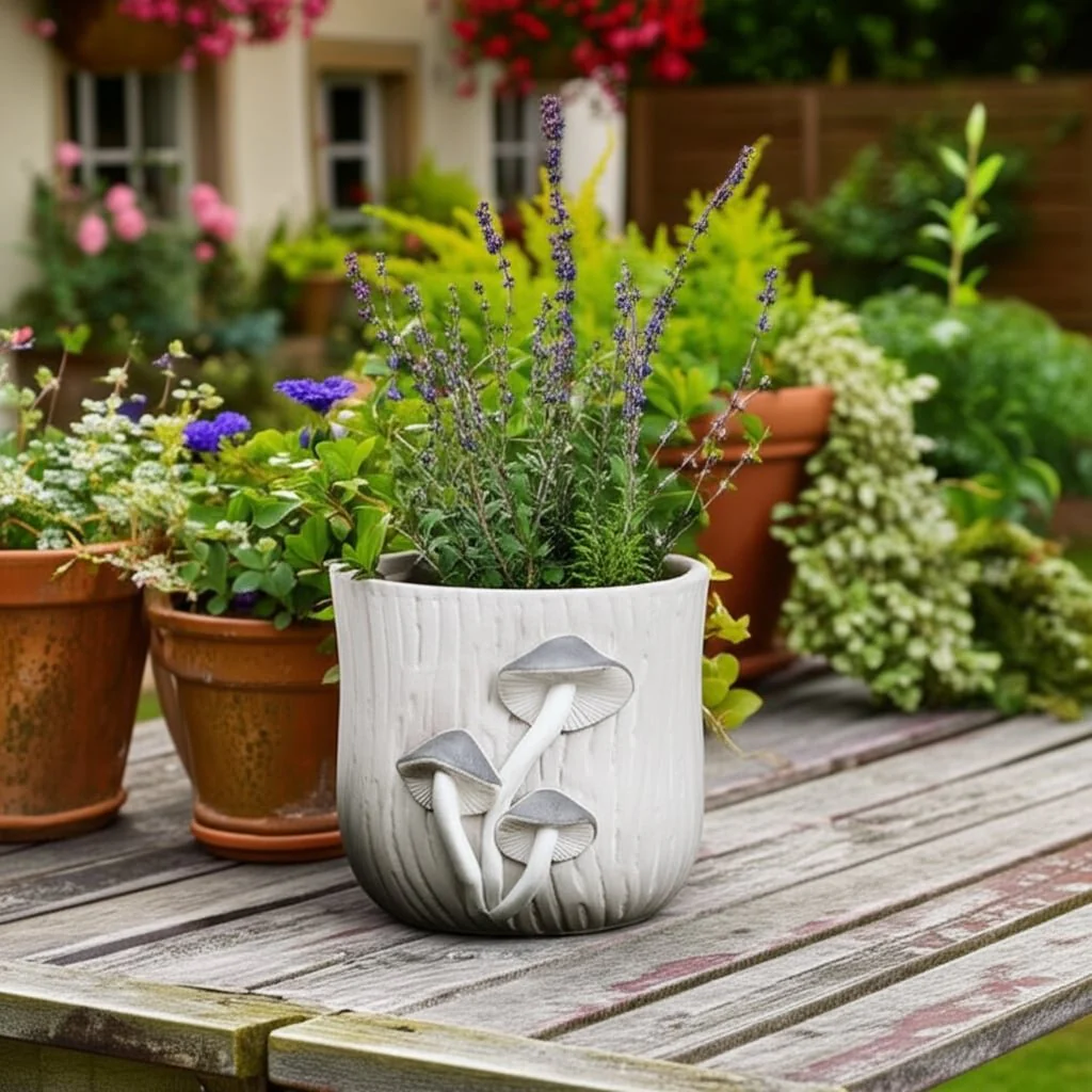 8" Mushroom Applique Planter, Grey - Image 11