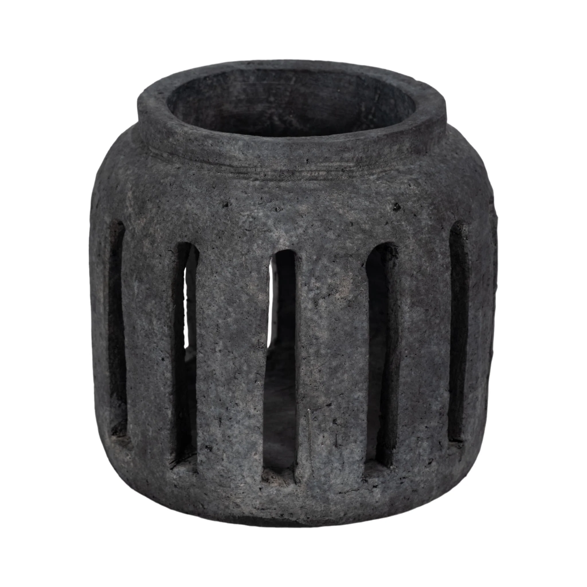 8" Round Lantern Hurricane With Open Slats, Black