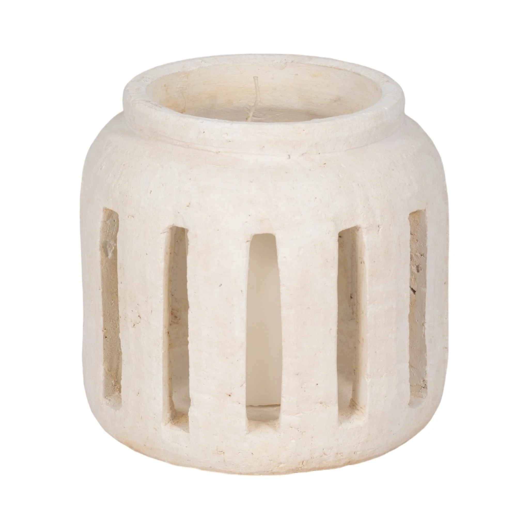 8" Round Lantern Hurricane With Open Slats, White - Image 2