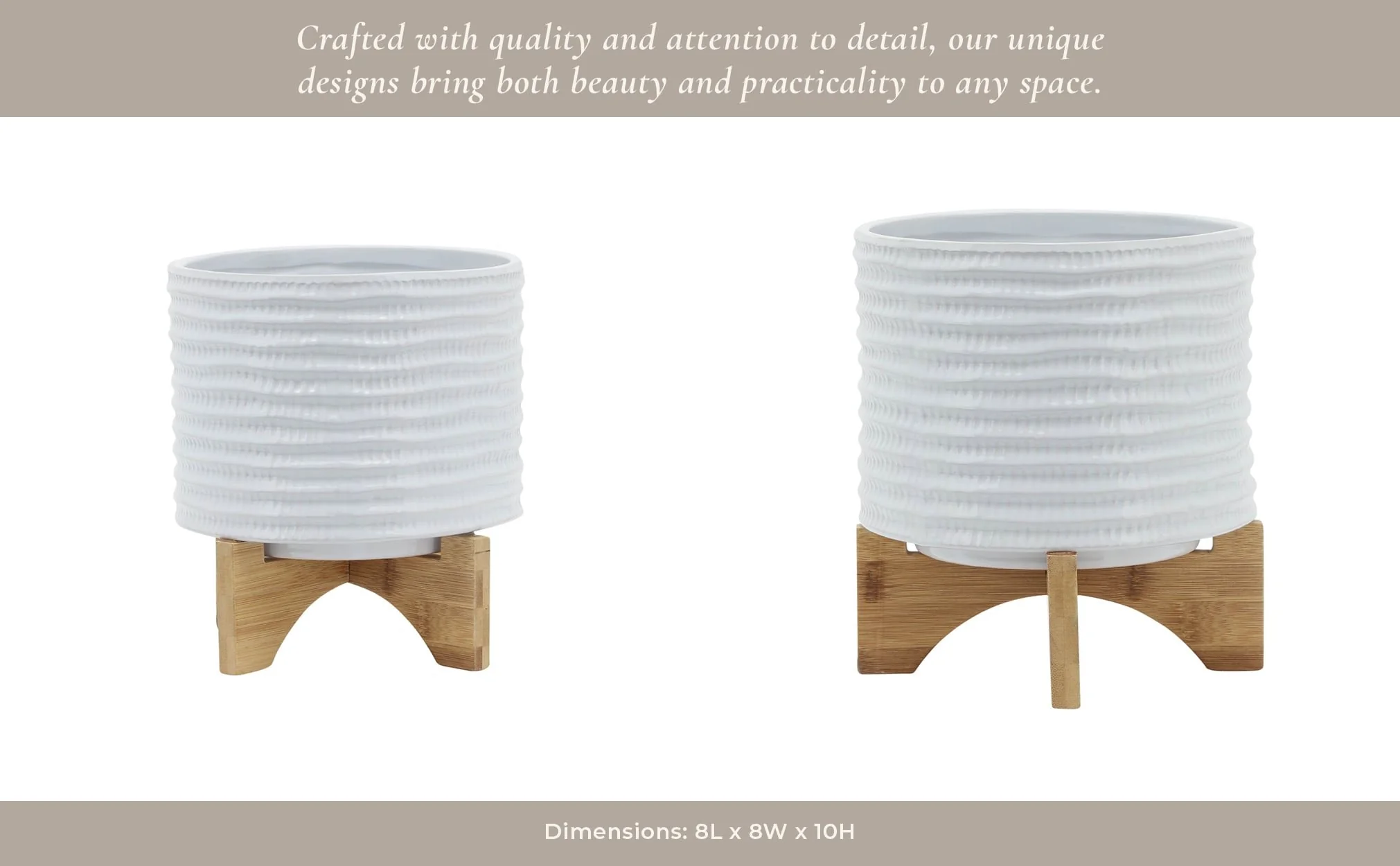 8" Textured Planter W/ Stand, White - Image 14