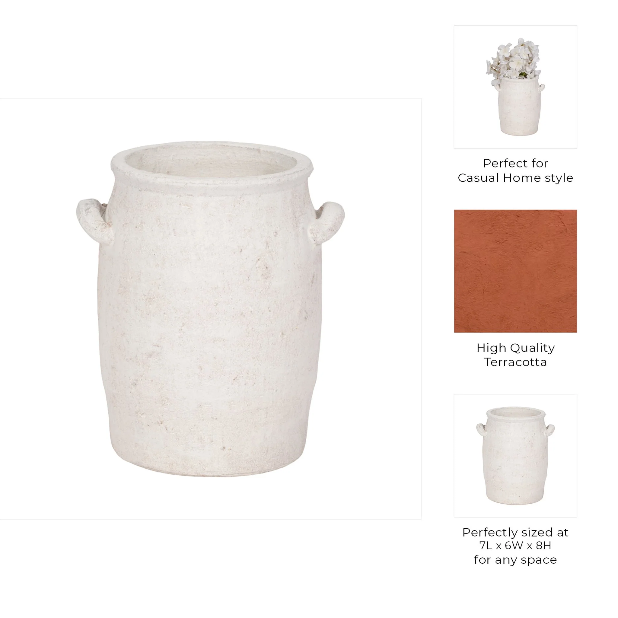 8" Traditional Handle Vase Rough Finish, White - Image 10