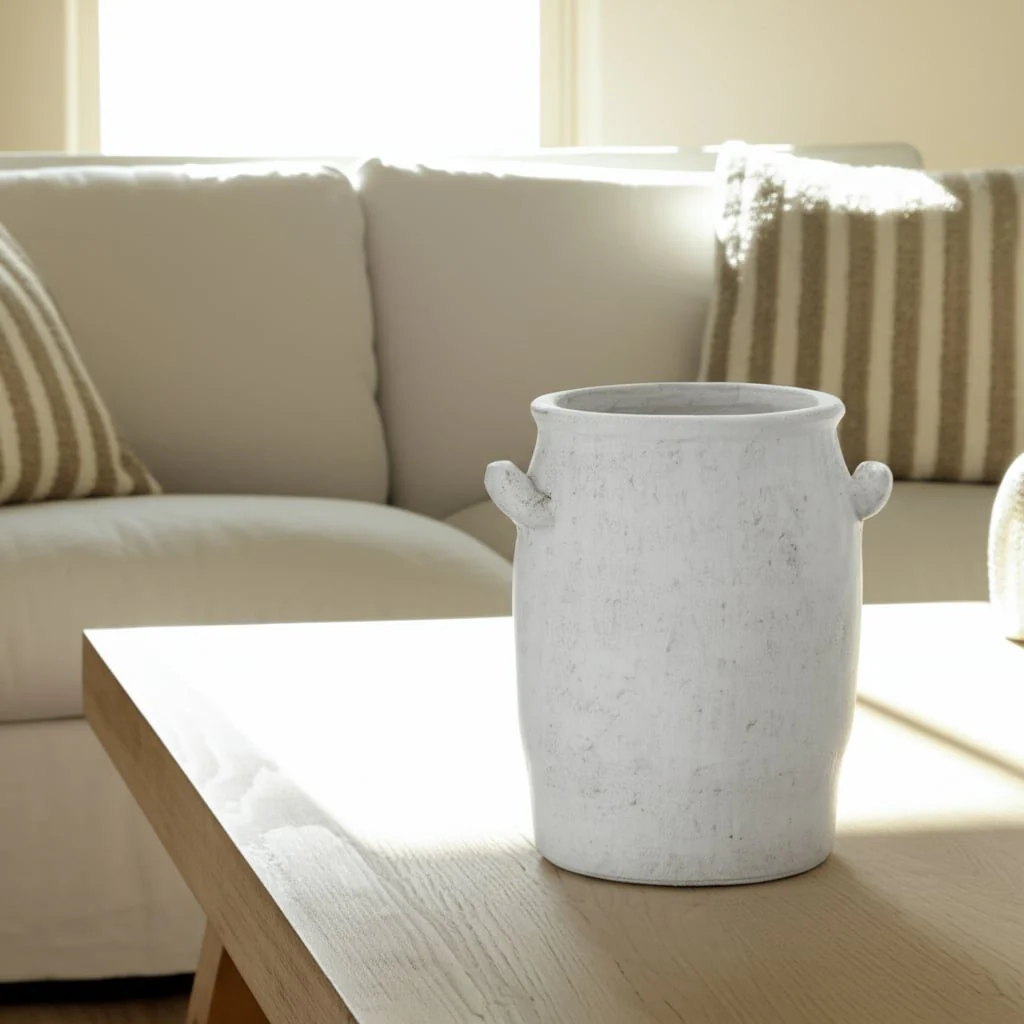 8" Traditional Handle Vase Rough Finish, White - Image 12