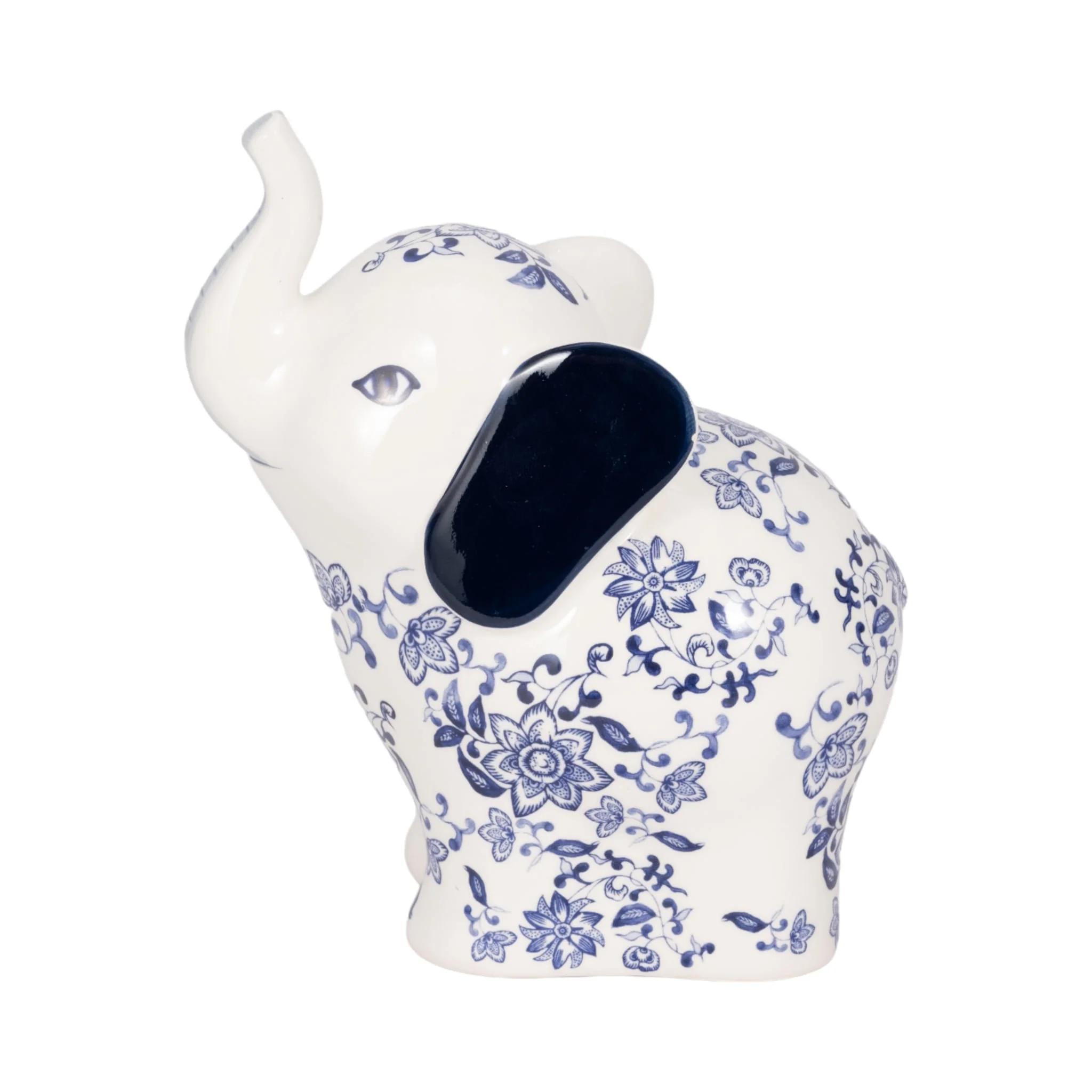 8" Trunk Up Chinoiserie Elephant, Blue/white