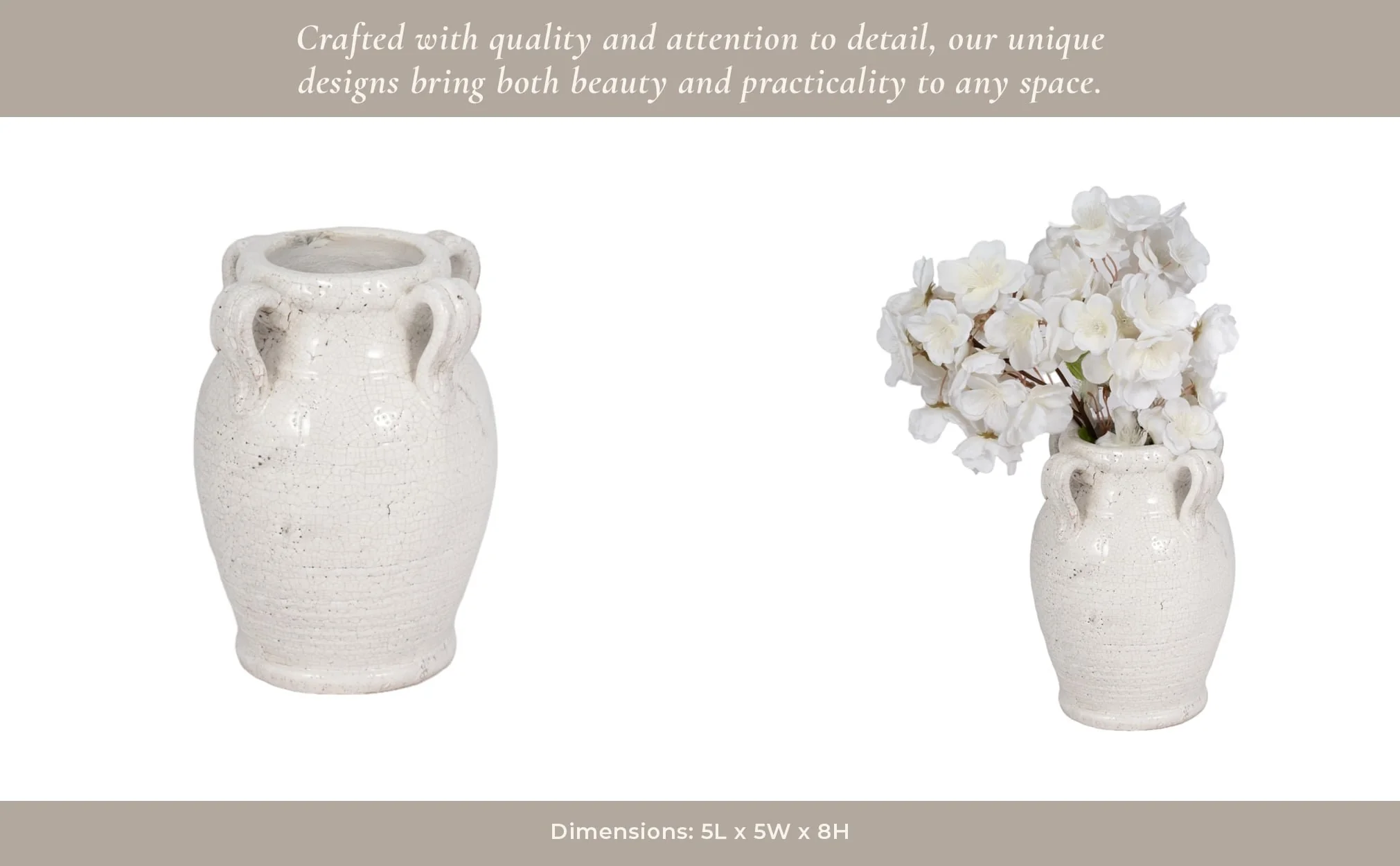 8" Vase With Handles, White Crackle - Image 12
