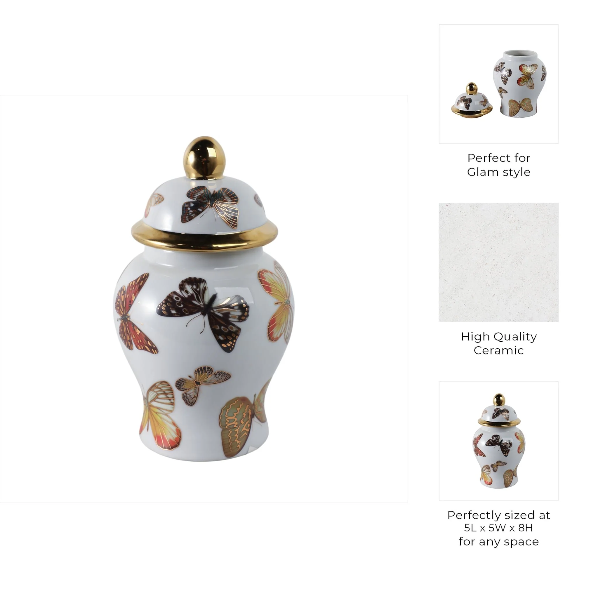 8x5" Butterflies Temple Jar, Multi - Image 9