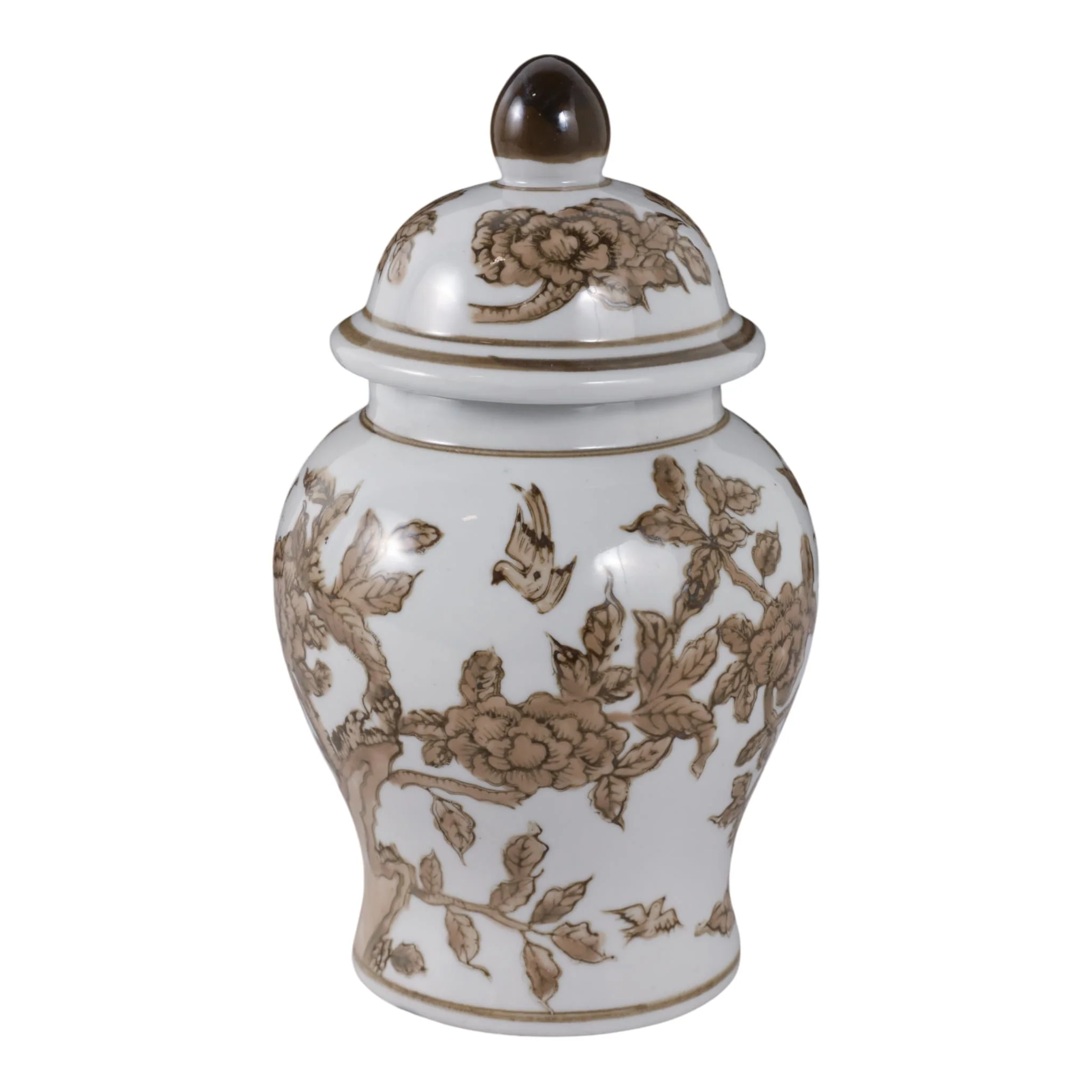 8x5" Chinoiserie Begonia Temple Jar, Brown/white - Image 3