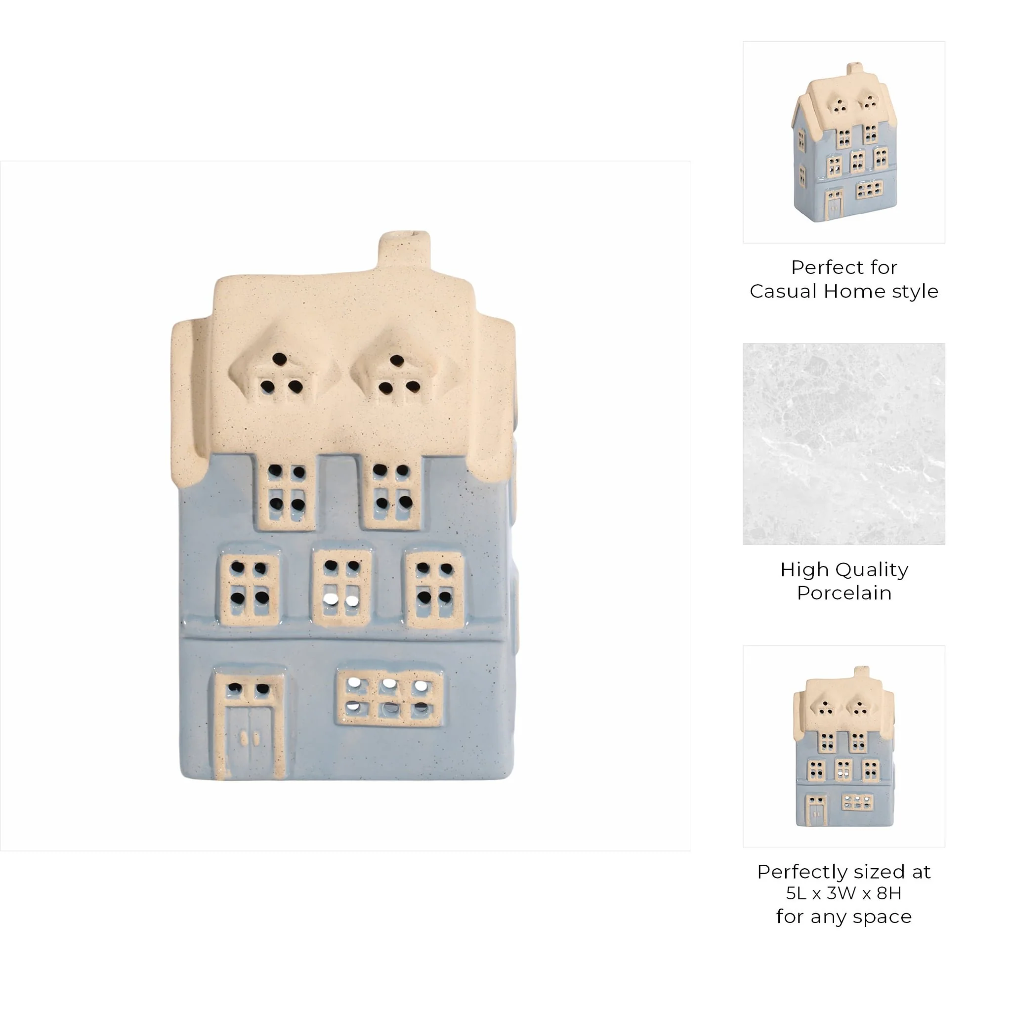8x5" Homestead House Tealight Holder, Blue - Image 9