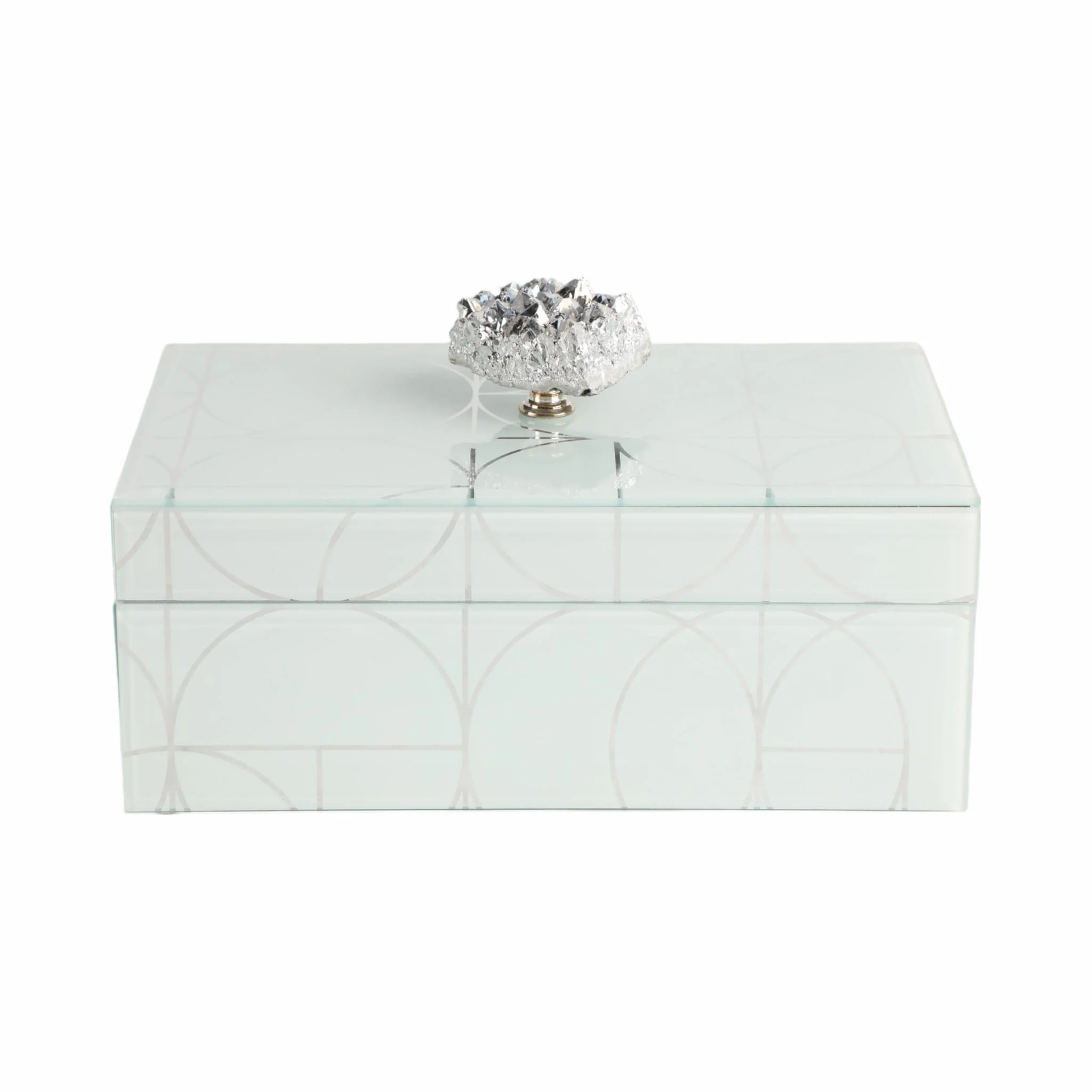 8x5" Sparkly Geo Glass Box Stone Top, Silver