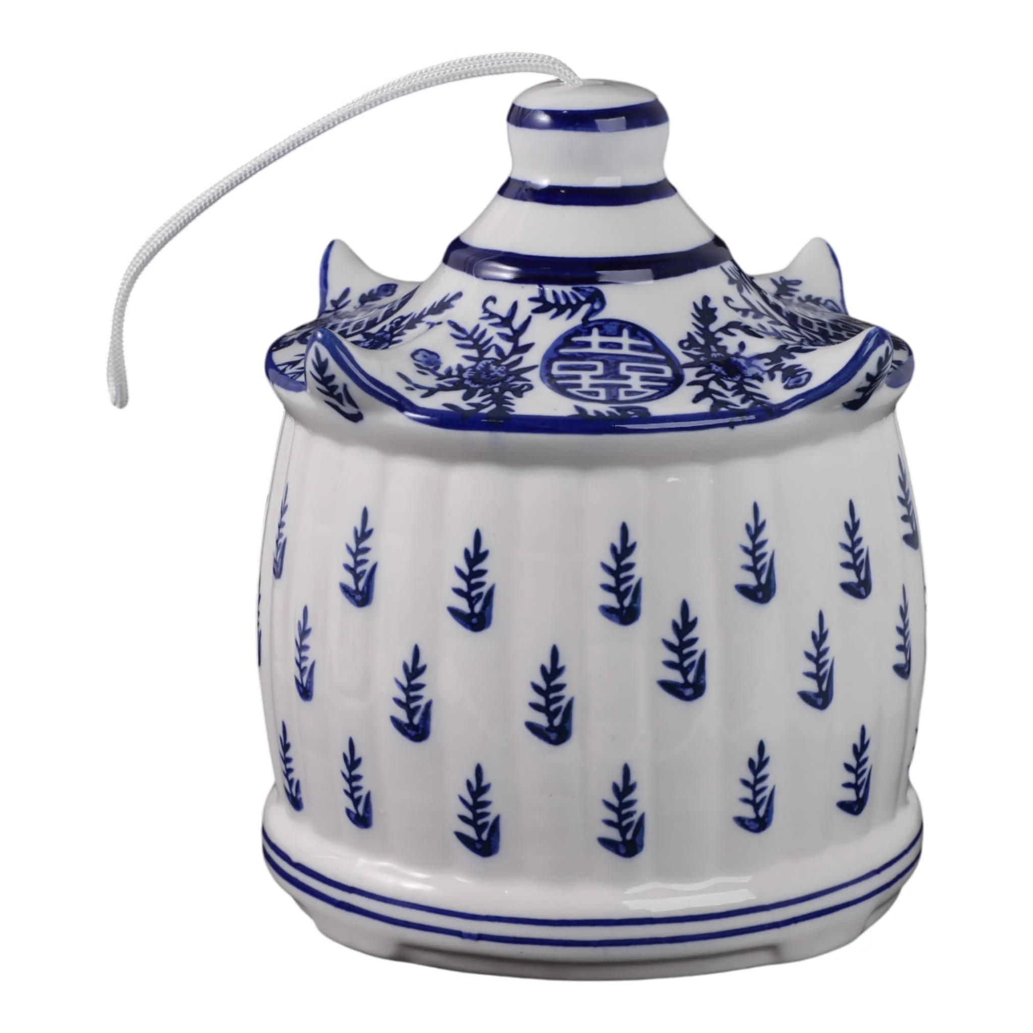 8x7" Chinoiserie Large Pagoda Bird House, Wht/blu - Image 4