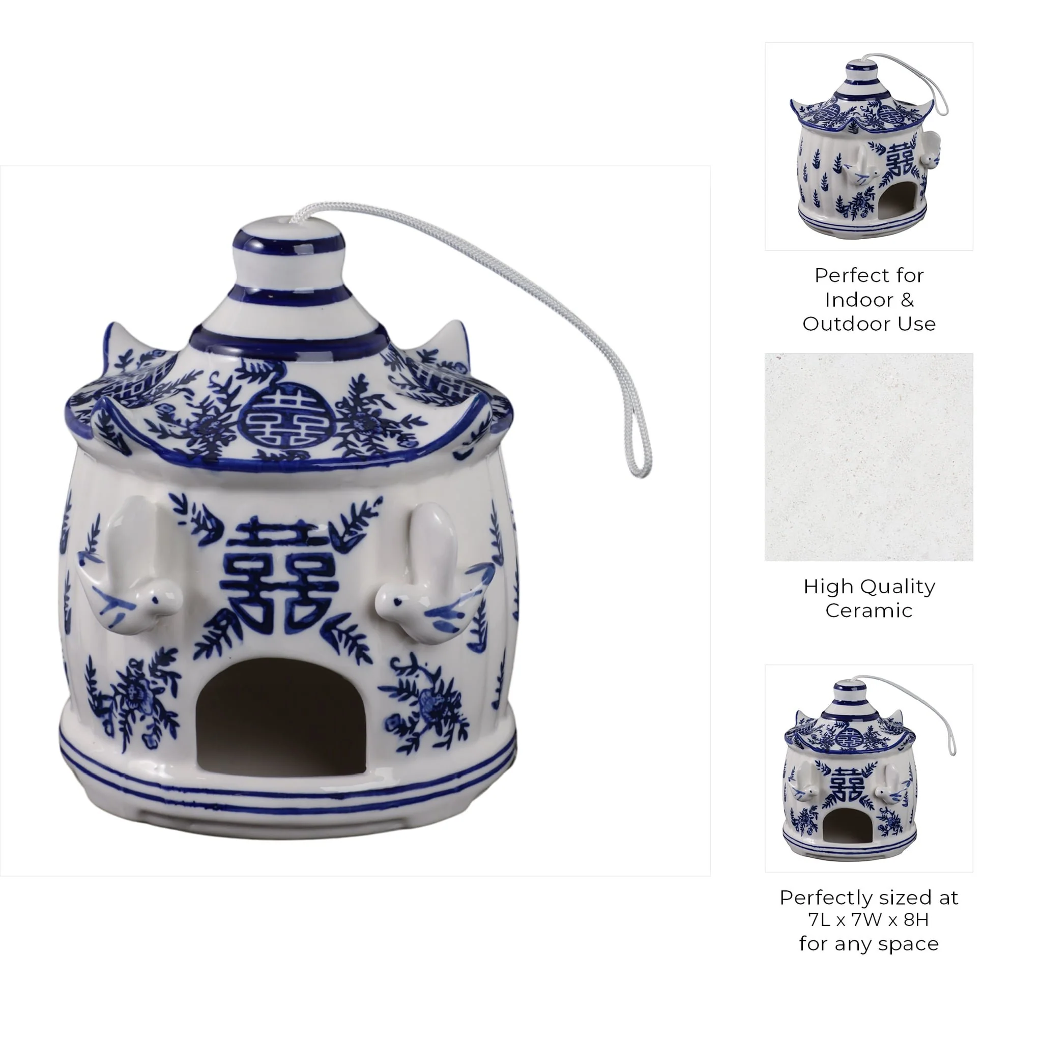 8x7" Chinoiserie Large Pagoda Bird House, Wht/blu - Image 9