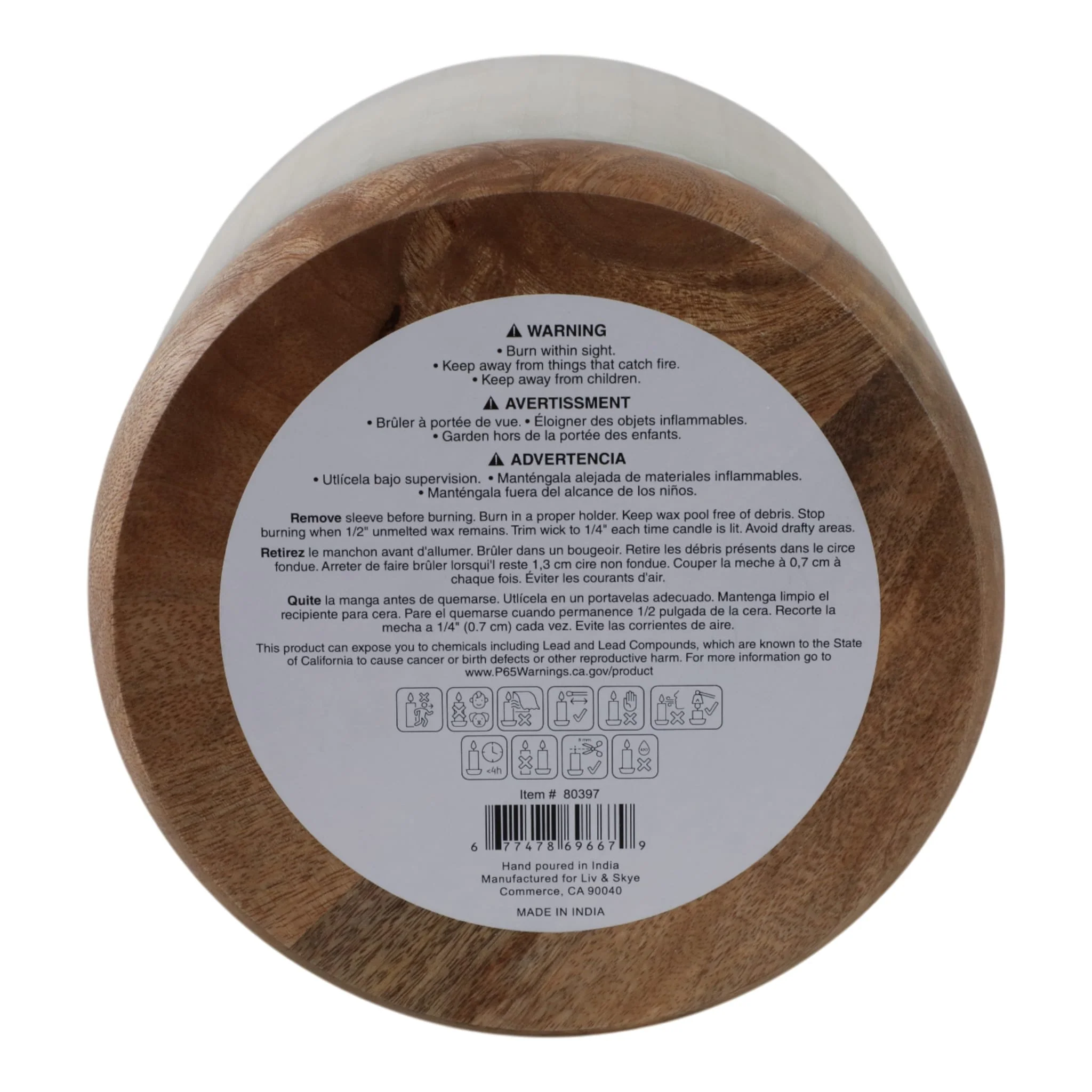 8x8" 105 Oz Starry Sky Wood Base Candle, White/nat - Image 7