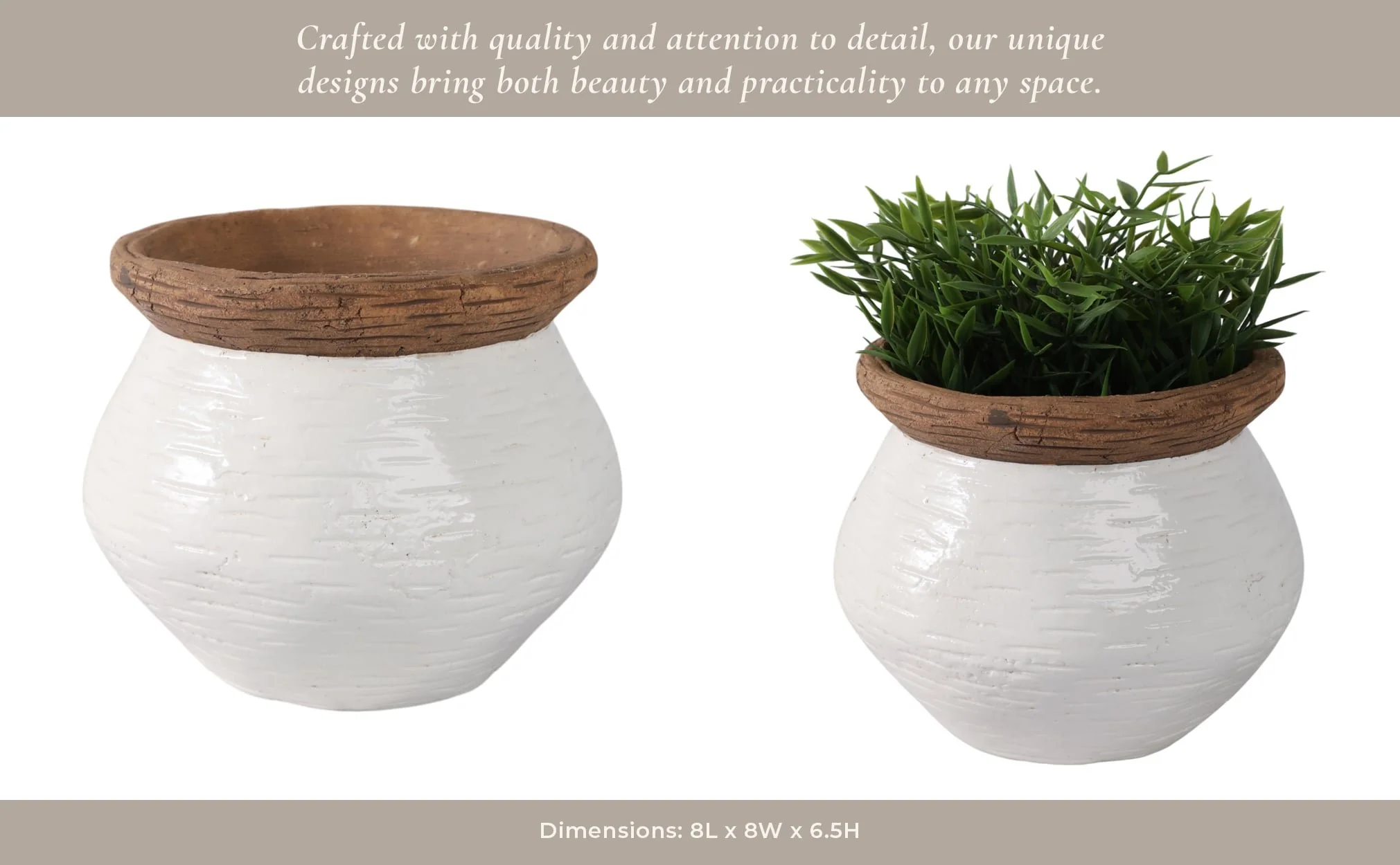 8x8" Tapered Urn Planter, White/tan - Image 13