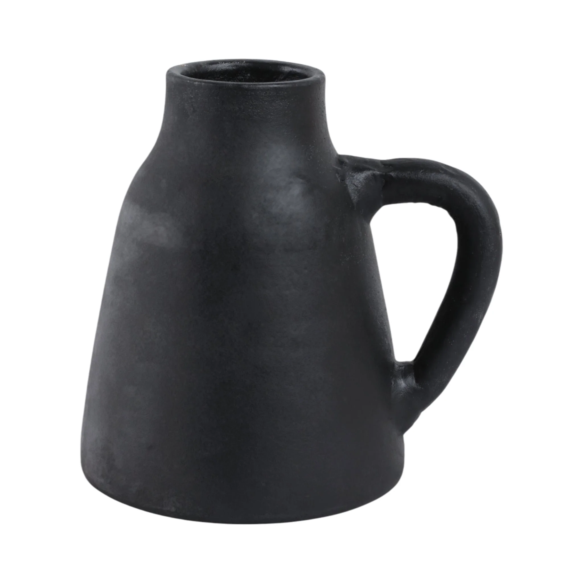 8x8" Terracotta Vase With Handle, Black