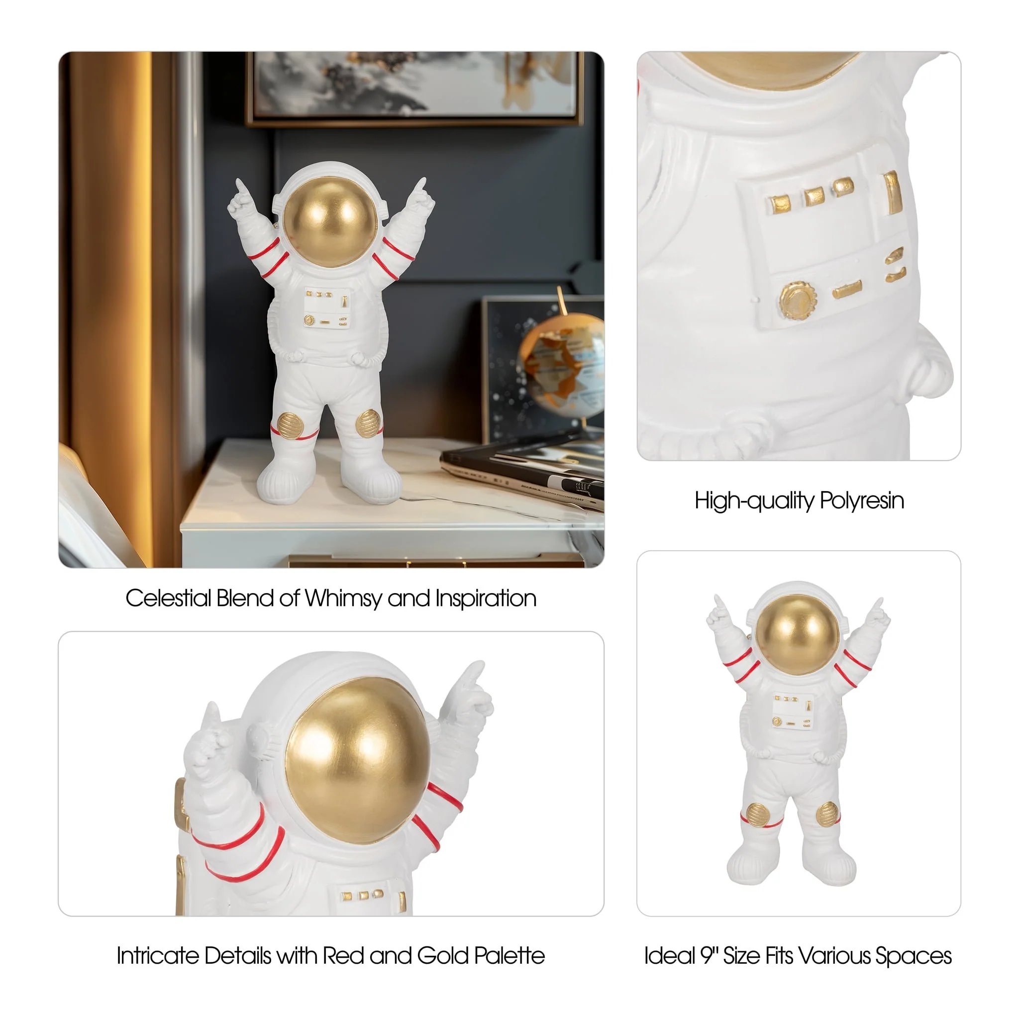 9" Cheering Space Man, White/gold - Image 9