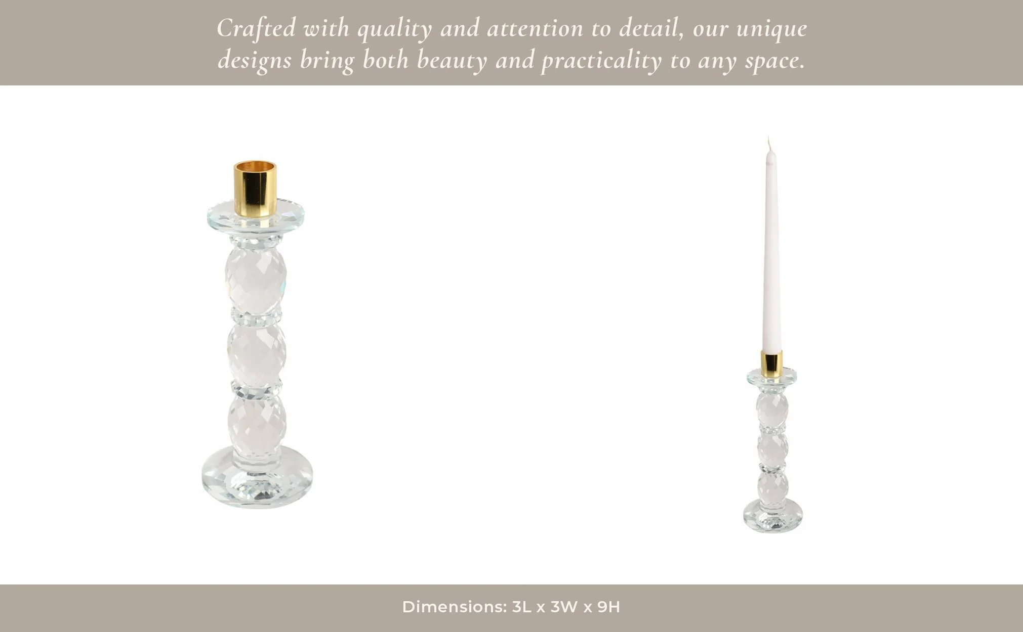 9" Etched Crystal Taper Holder, Clear/gold - Image 11