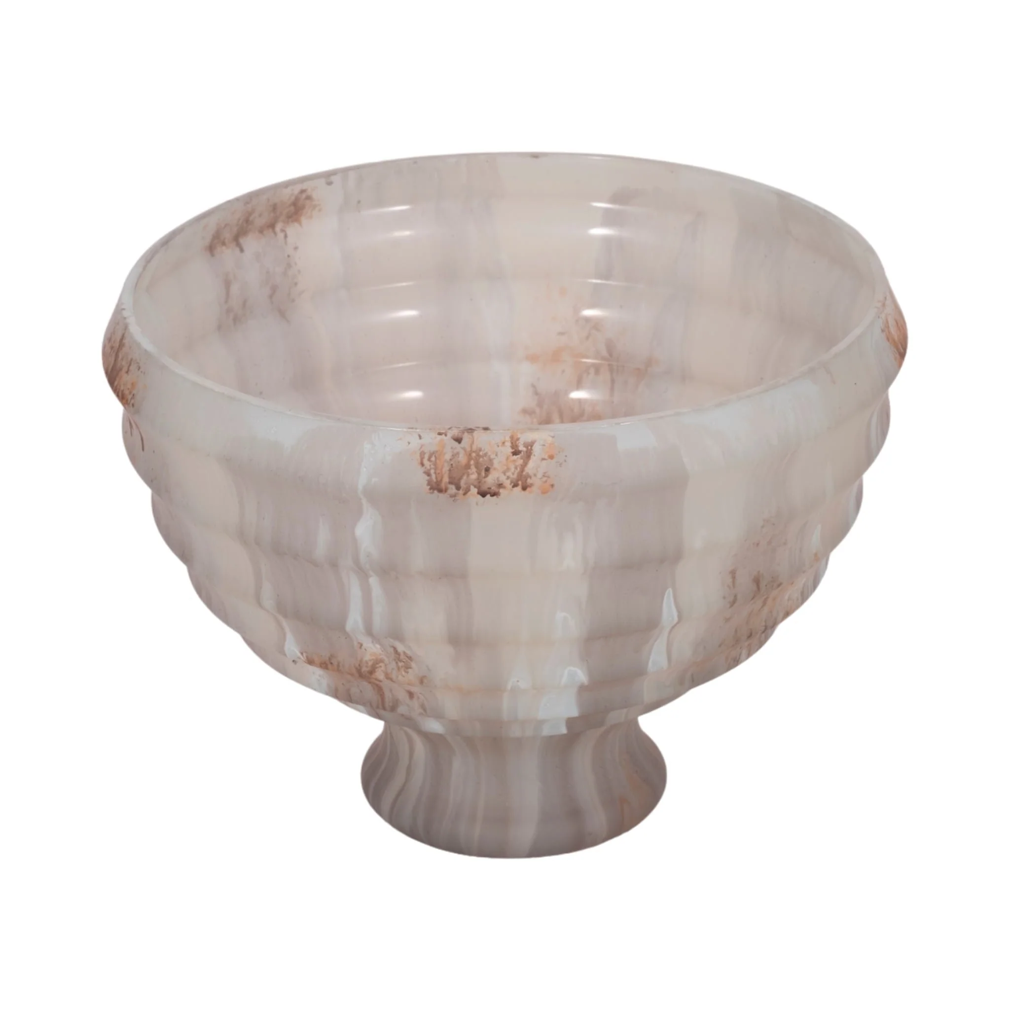 9" Glass Pedestal Bowl Opal Finish, Ivory Multi