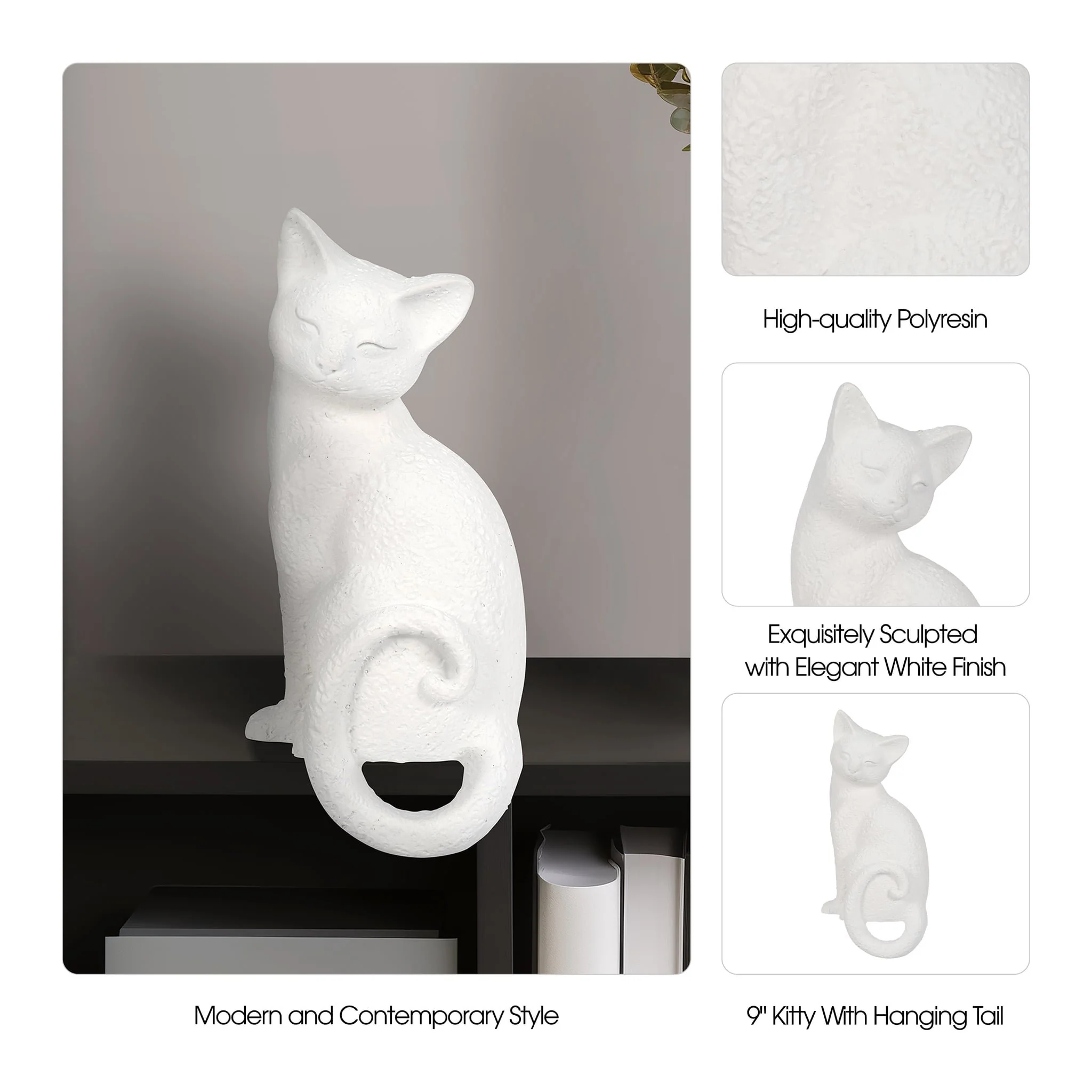 9" Kitty With Hanging Tail, White - Image 7