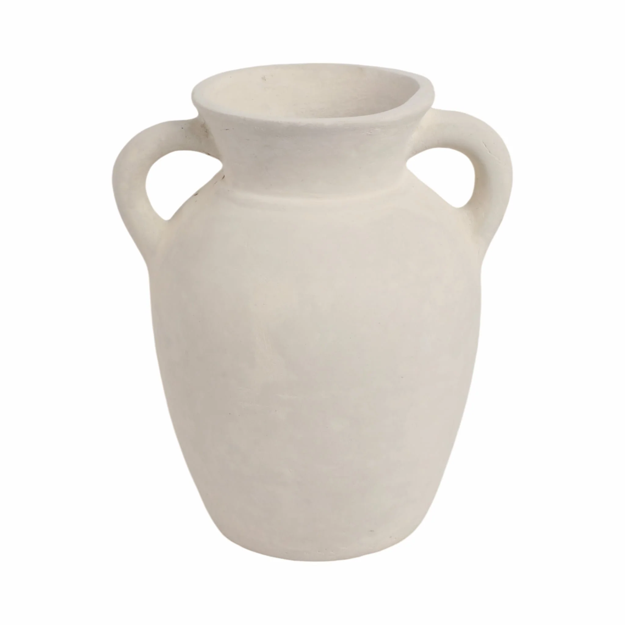 9" Vase With Handles, Paper Mache, Ivory