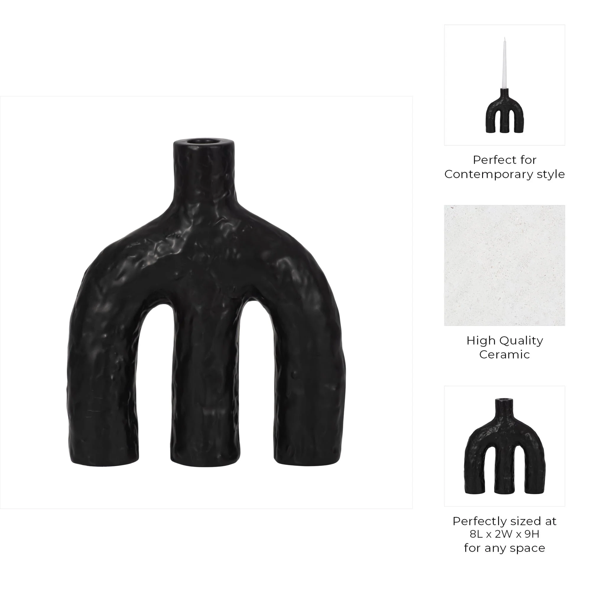 9" Volcano Texture Double Arched Taper Holder, Bla - Image 10