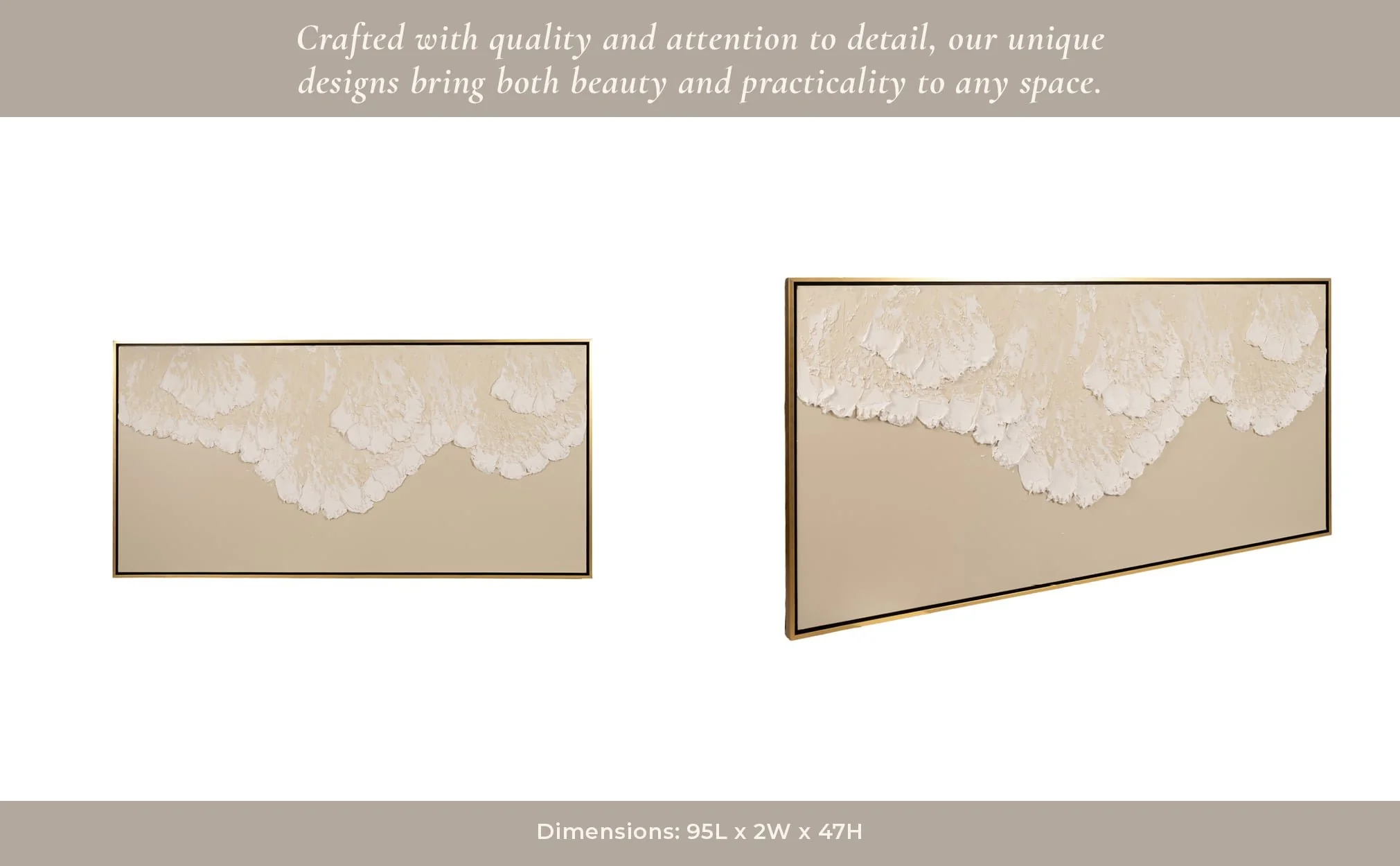 95x47 Hand Painted Tidal Waves, Tan - Image 9
