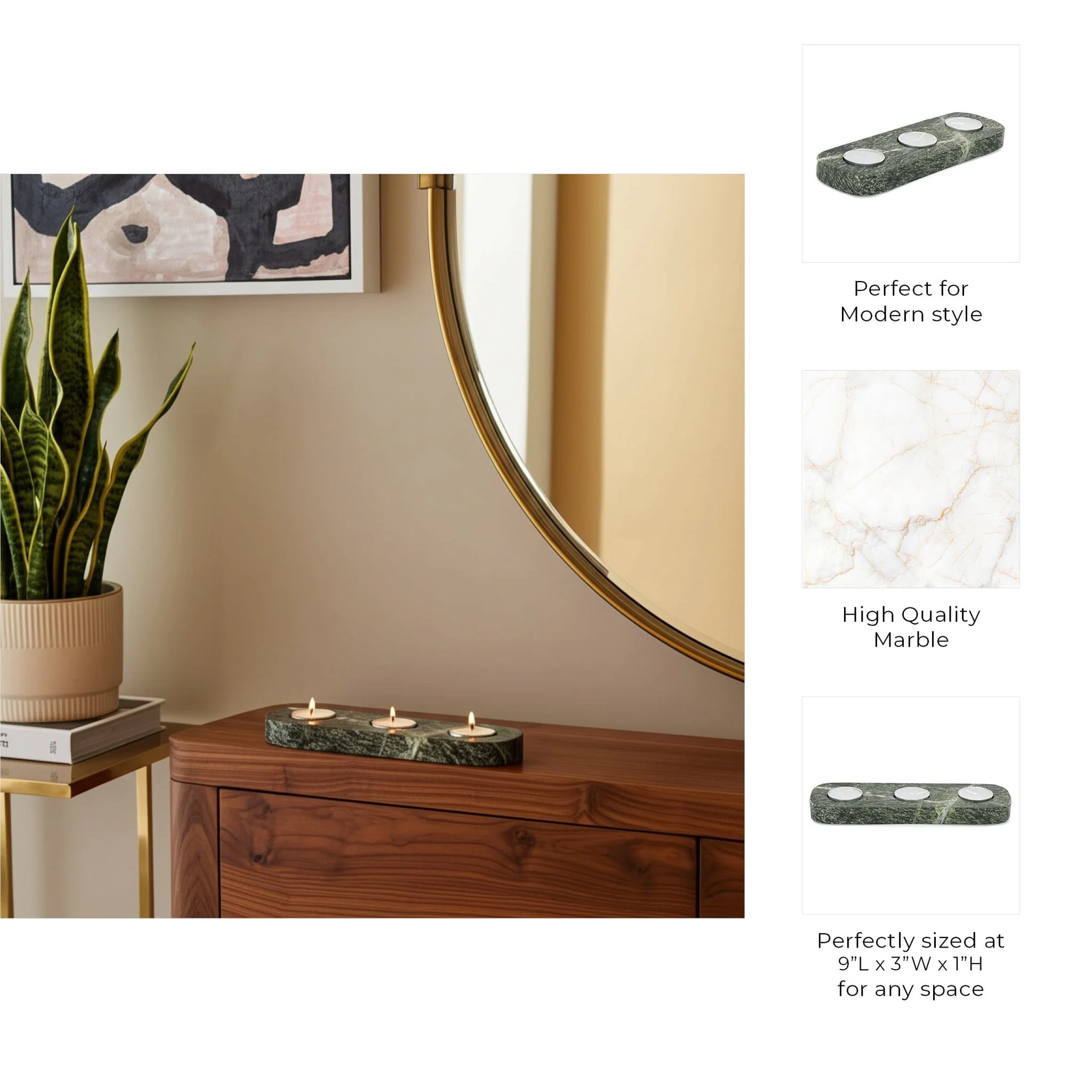 9x3" Marble 3-tealight Holder, Forest Green - Image 4