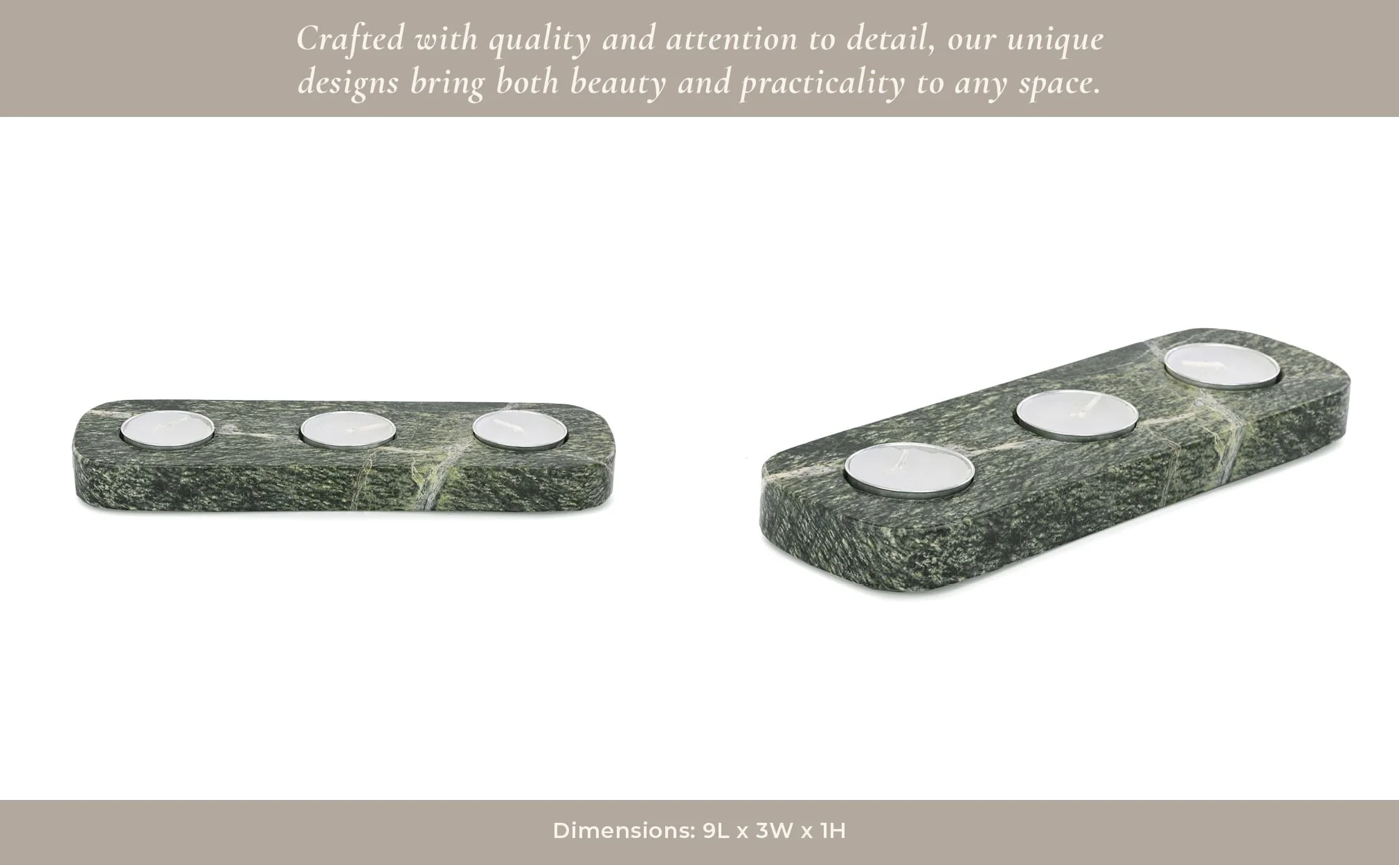 9x3" Marble 3-tealight Holder, Forest Green - Image 9