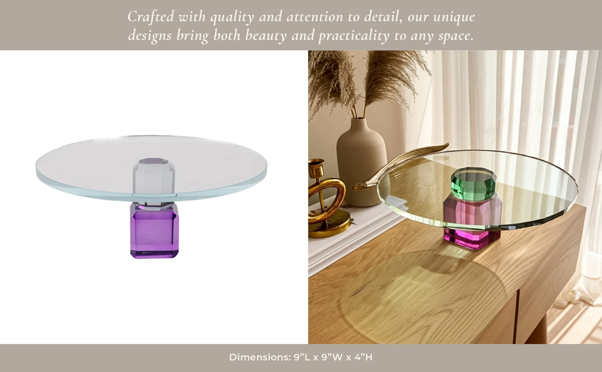 9x4" Crystal Cake Stand, Clear/purple - Image 10
