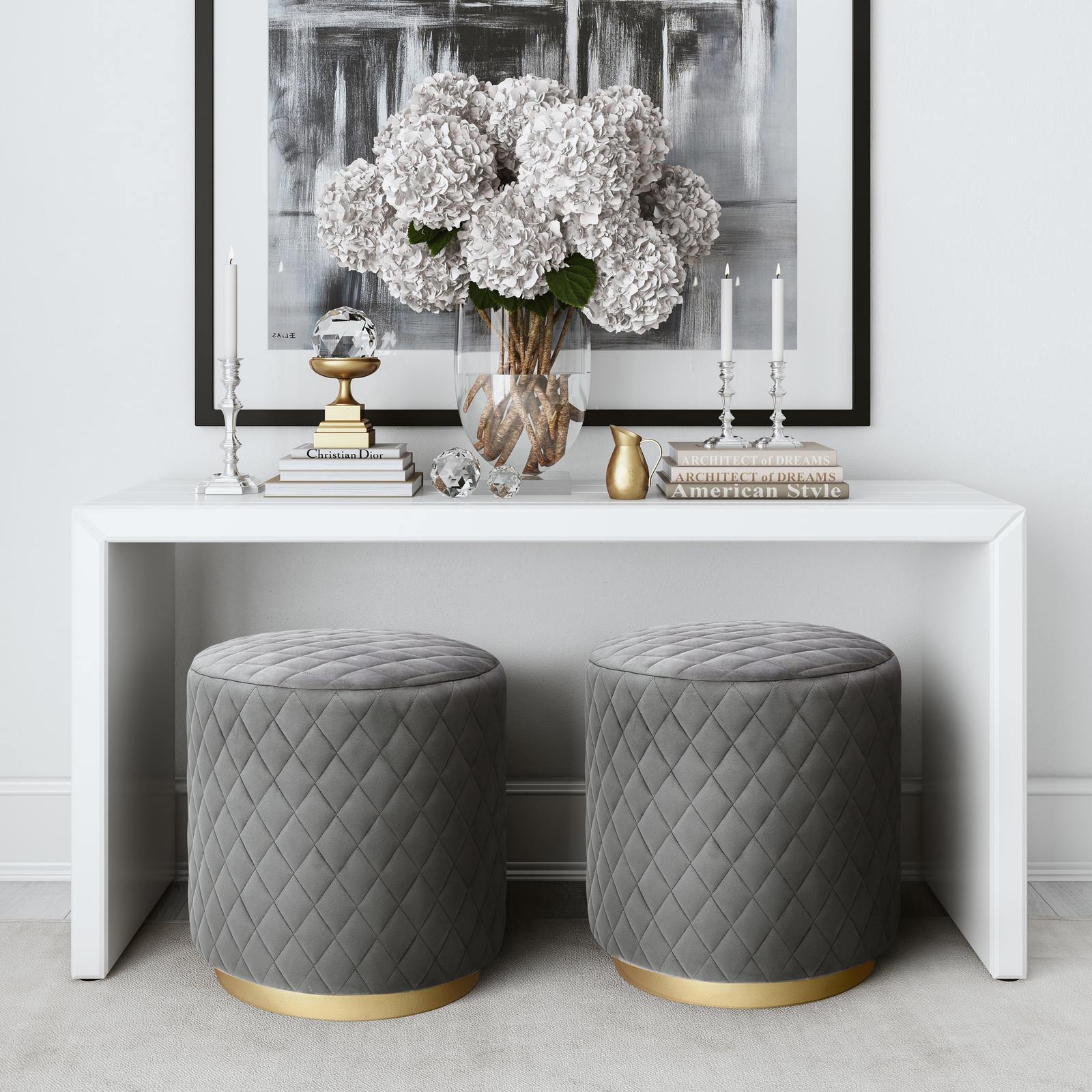 Abir Grey Velvet Ottoman - Image 2