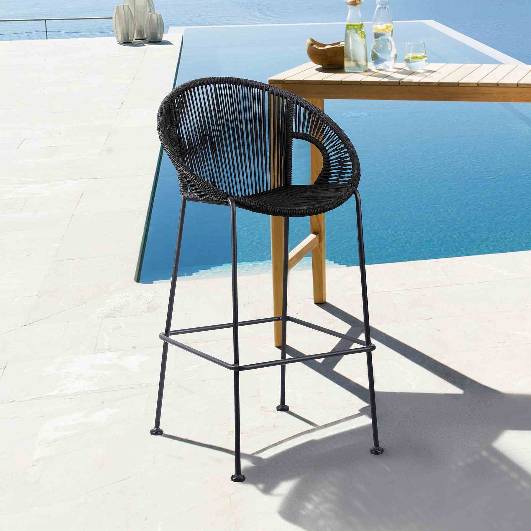 Acapulco 26" Indoor Outdoor Steel Bar Stool with Black Rope - Image 9