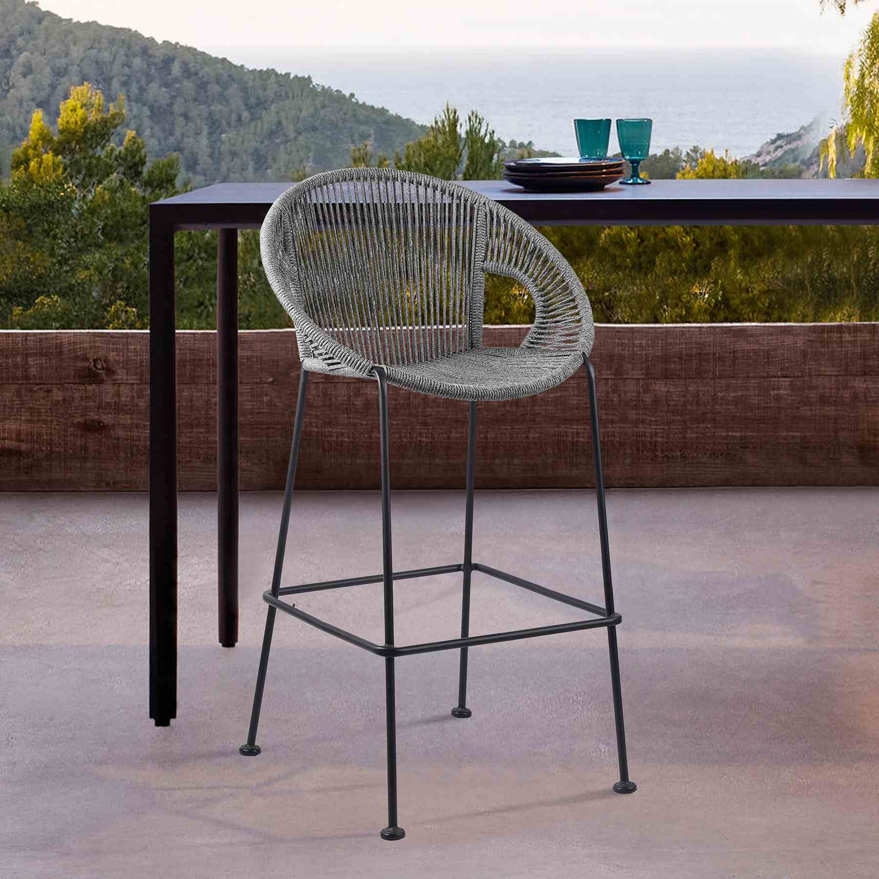 Acapulco 26" Indoor Outdoor Steel Bar Stool with Gray Rope - Image 9