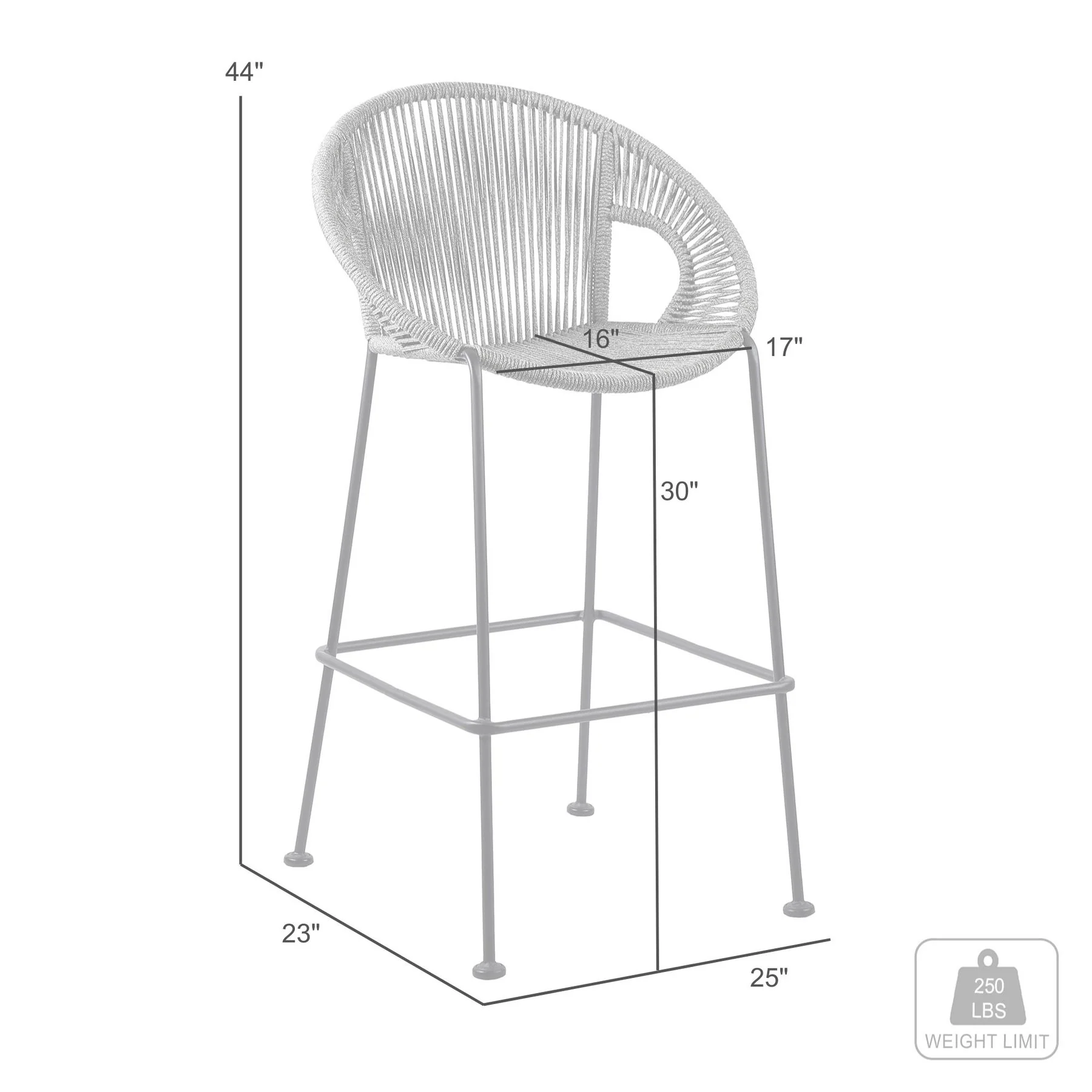 Acapulco 30" Indoor Outdoor Steel Bar Stool with Gray Rope - Image 8