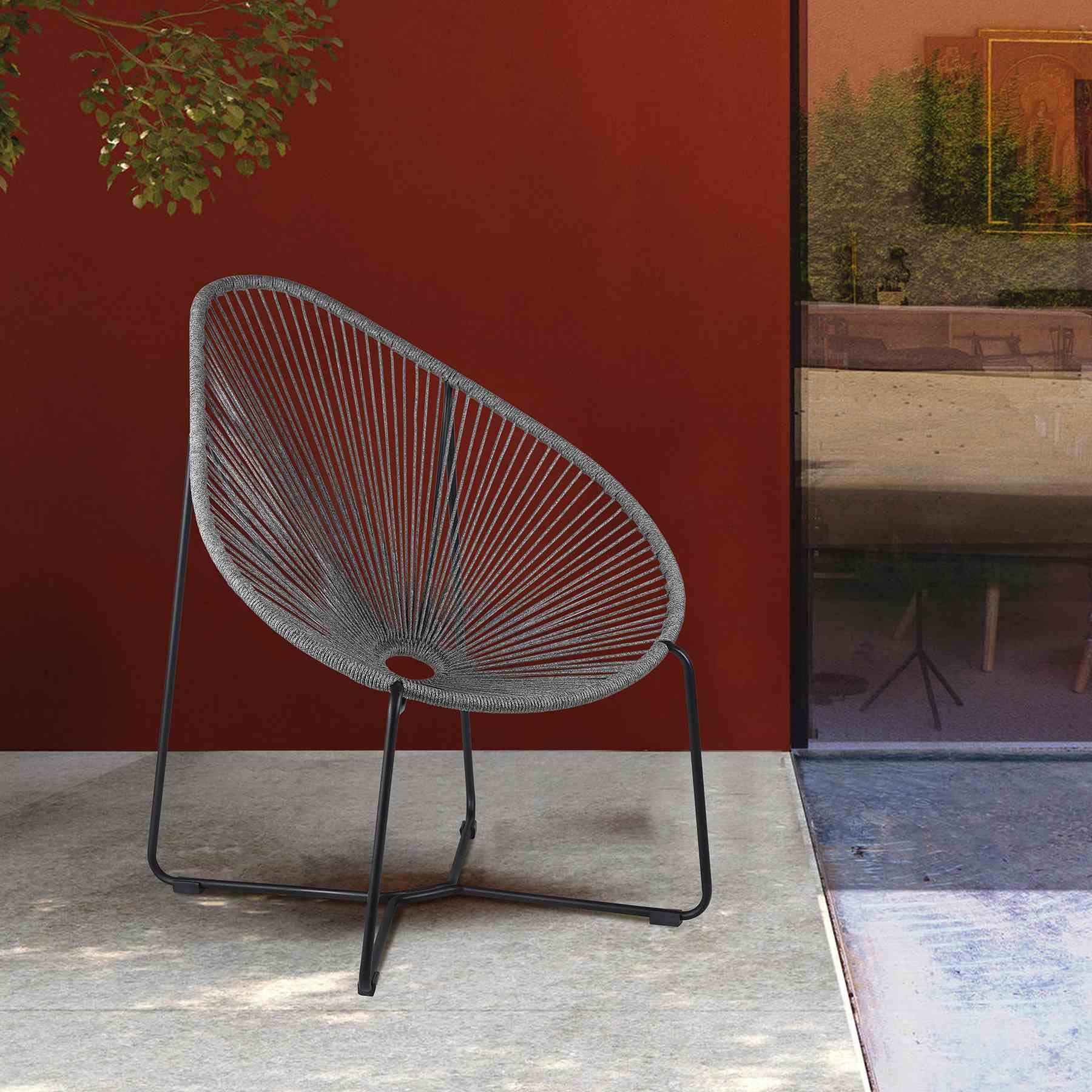 Acapulco Indoor Outdoor Steel Papasan Lounge Chair with Gray Rope - Image 8