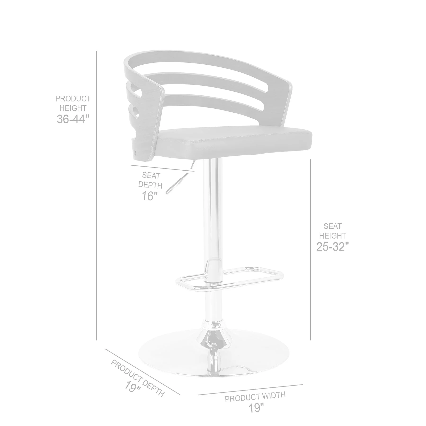 Adele Adjustable Height Swivel Black Faux Leather and Walnut Wood Bar Stool with Chrome Base - Image 4