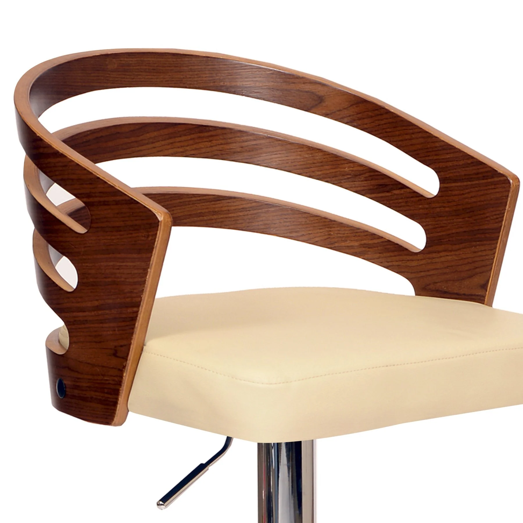 Adele Adjustable Height Swivel Cream Faux Leather and Walnut Wood Bar Stool with Chrome Base - Image 2