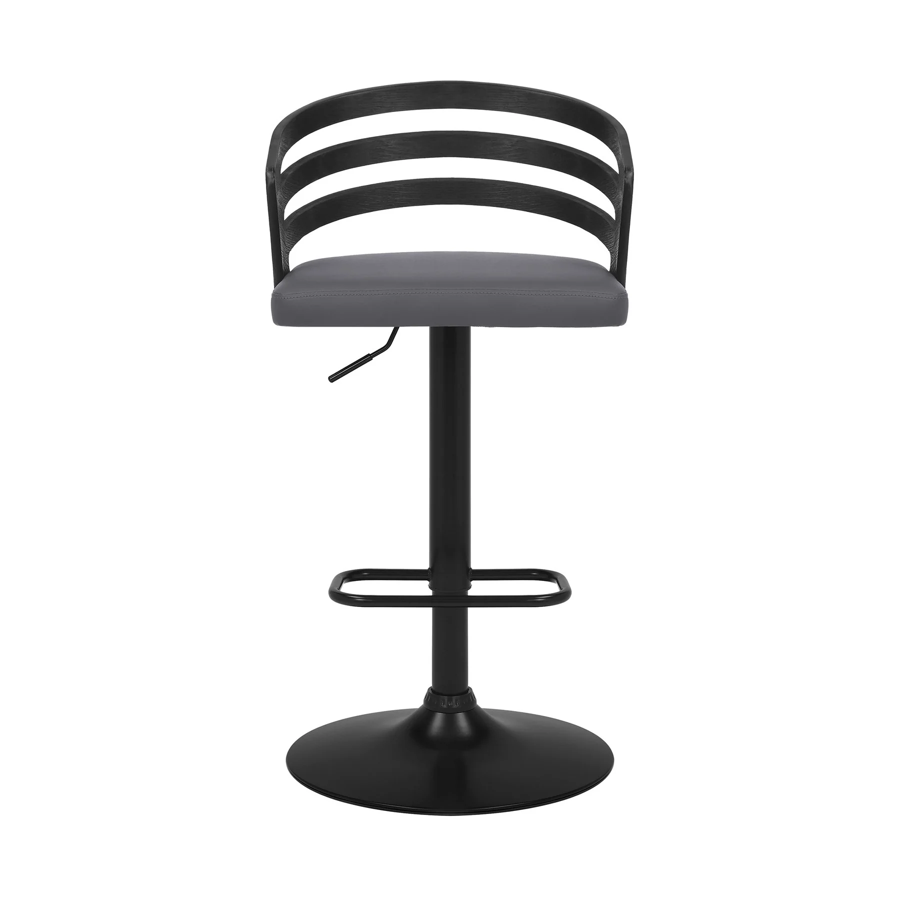 Adele Adjustable Height Swivel Gray Faux Leather and Black Wood Bar Stool with Black Base - Image 2