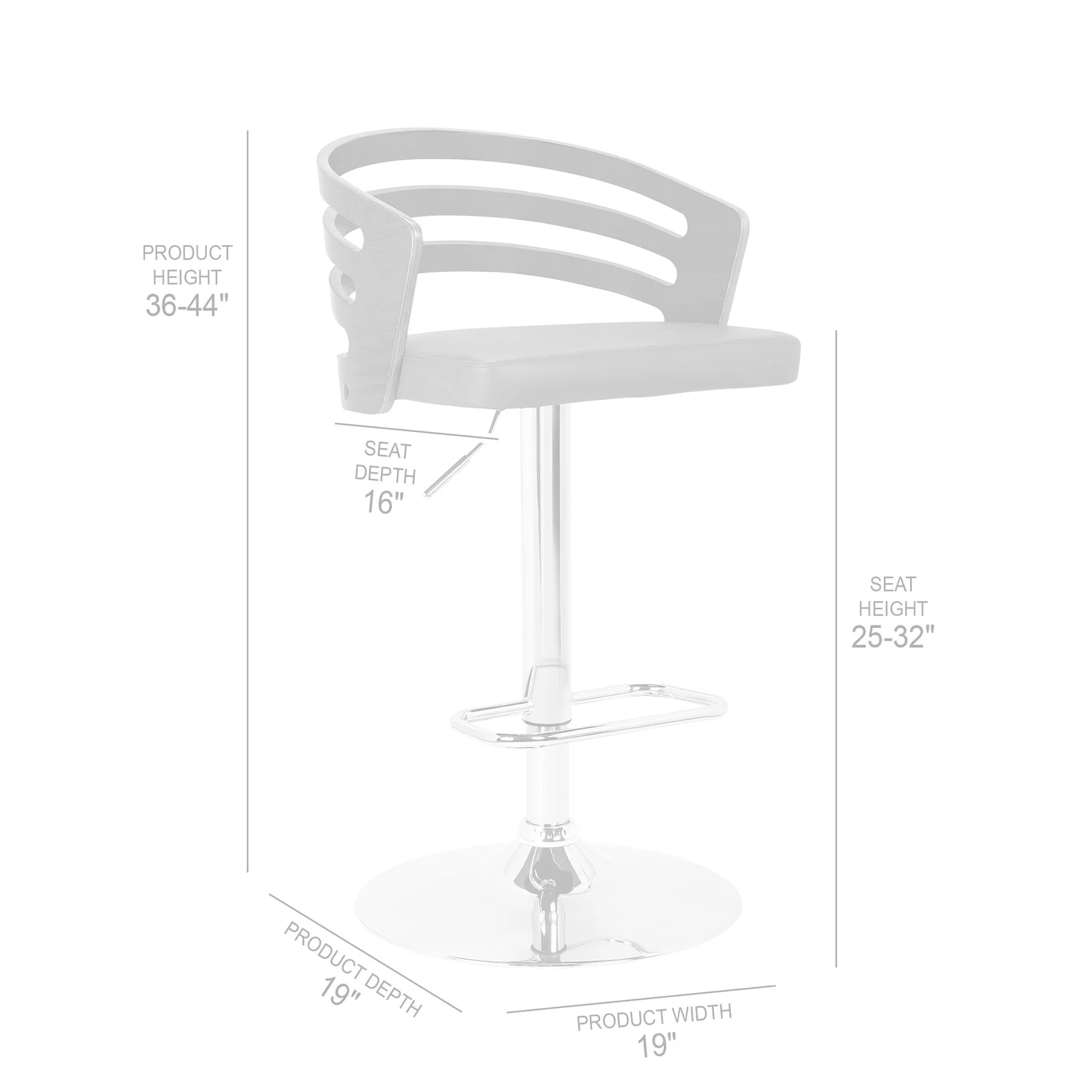 Adele Adjustable Height Swivel Gray Faux Leather and Black Wood Bar Stool with Chrome Base - Image 9