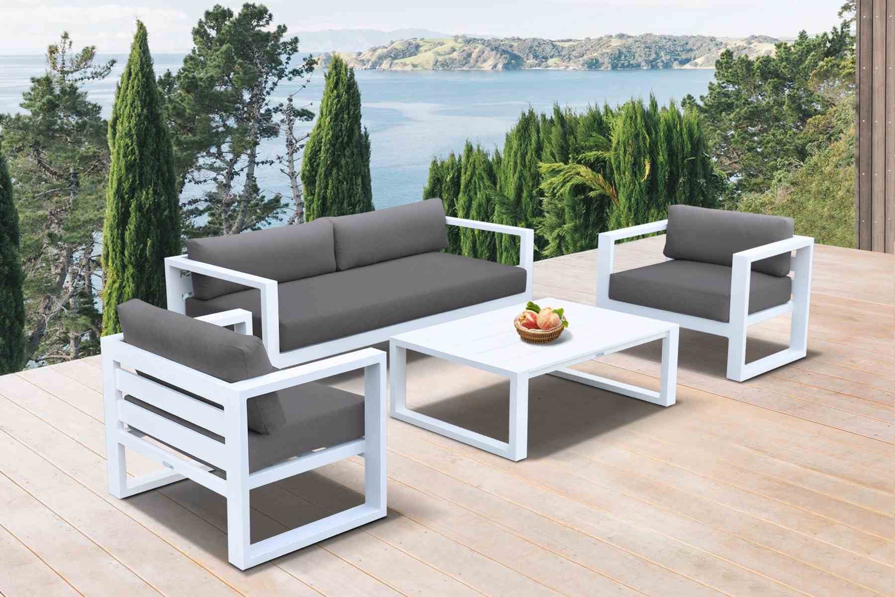 Aelani Outdoor 4 piece Set in White Finish and Charcoal Cushions - Image 9