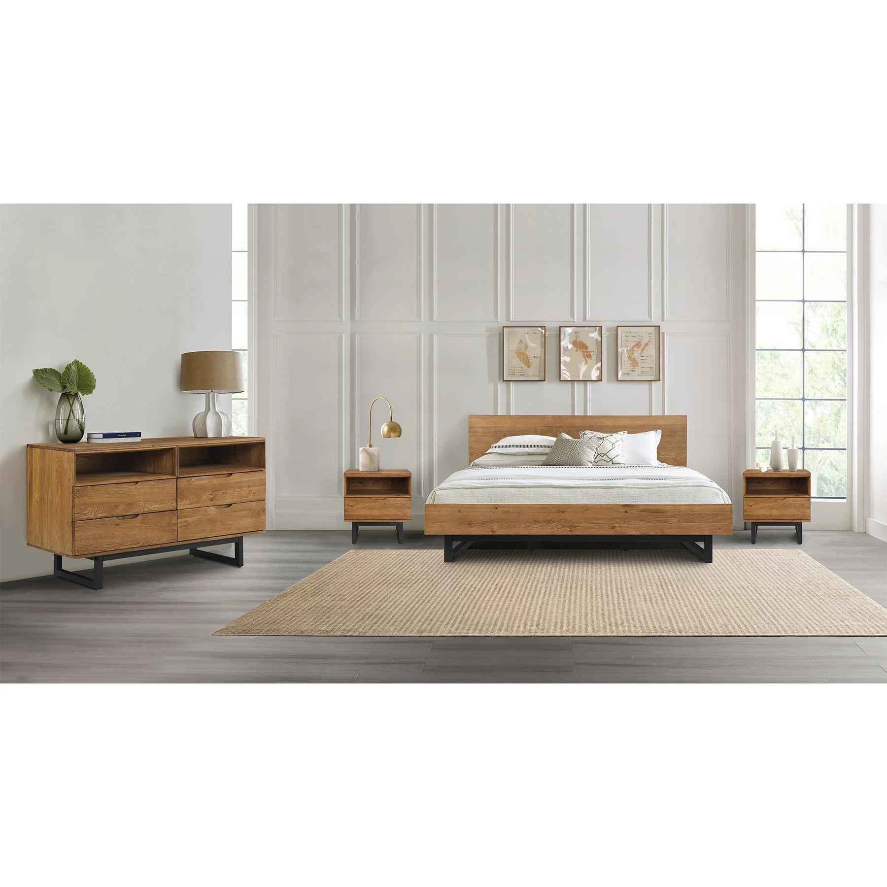Aldo 1 Drawer Nightstand in Brown Oak Wood with Black Metal Legs - Image 12