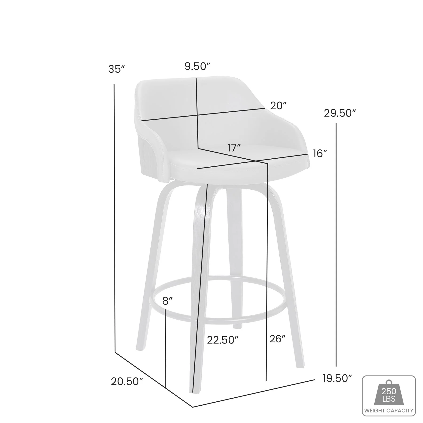 Alec 26" Counter Height Swivel Brown Faux Leather and Walnut Wood Bar Stool - Image 6