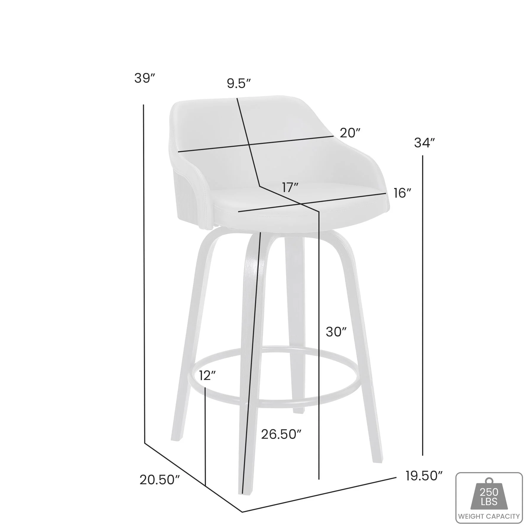 Alec 30" Bar Height Swivel Gray Faux Leather and Black Wood Bar Stool - Image 6