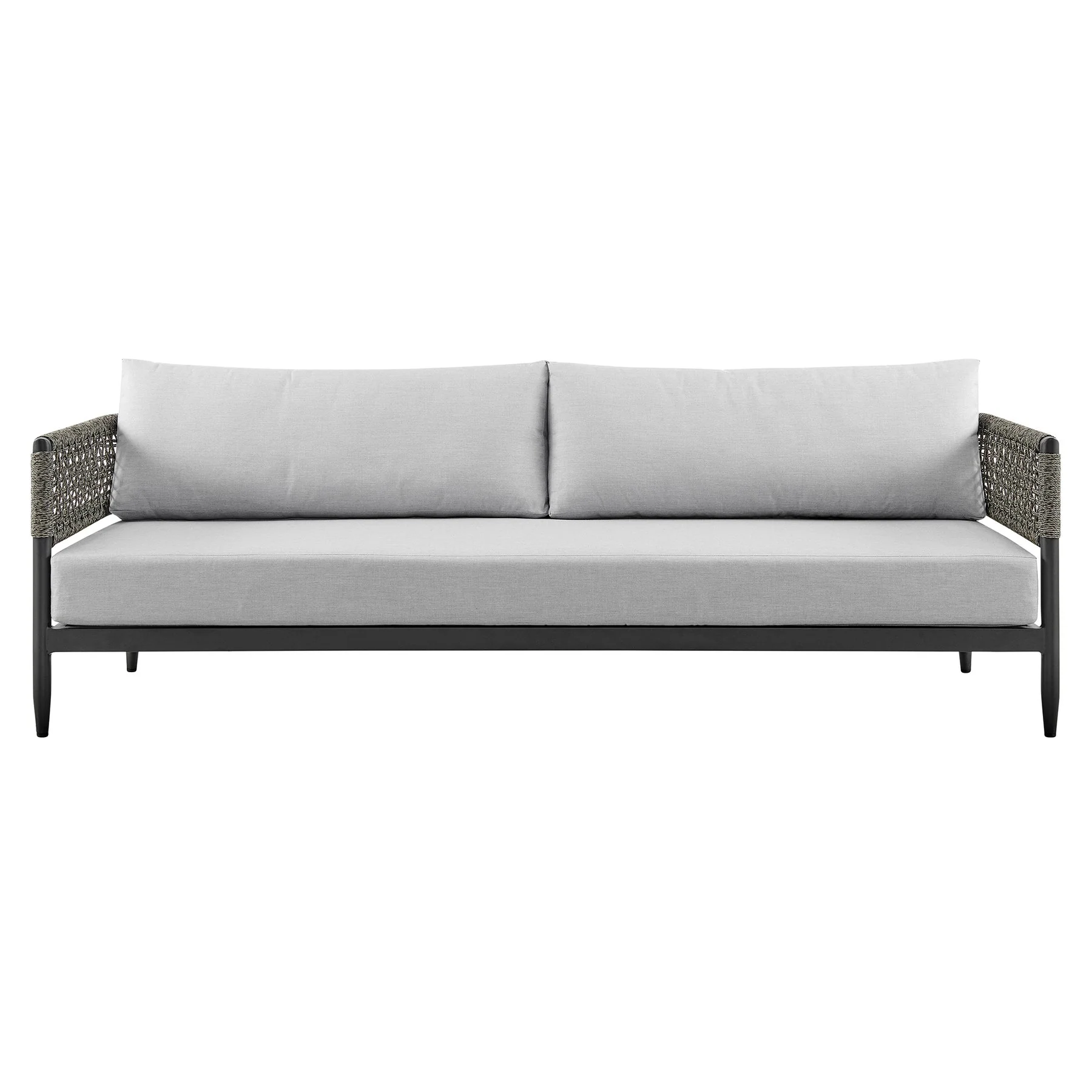 Alegria 4 Piece Outdoor Black Aluminum & Rope Conversation Set with Light Gray Fabric Cushions - Image 2