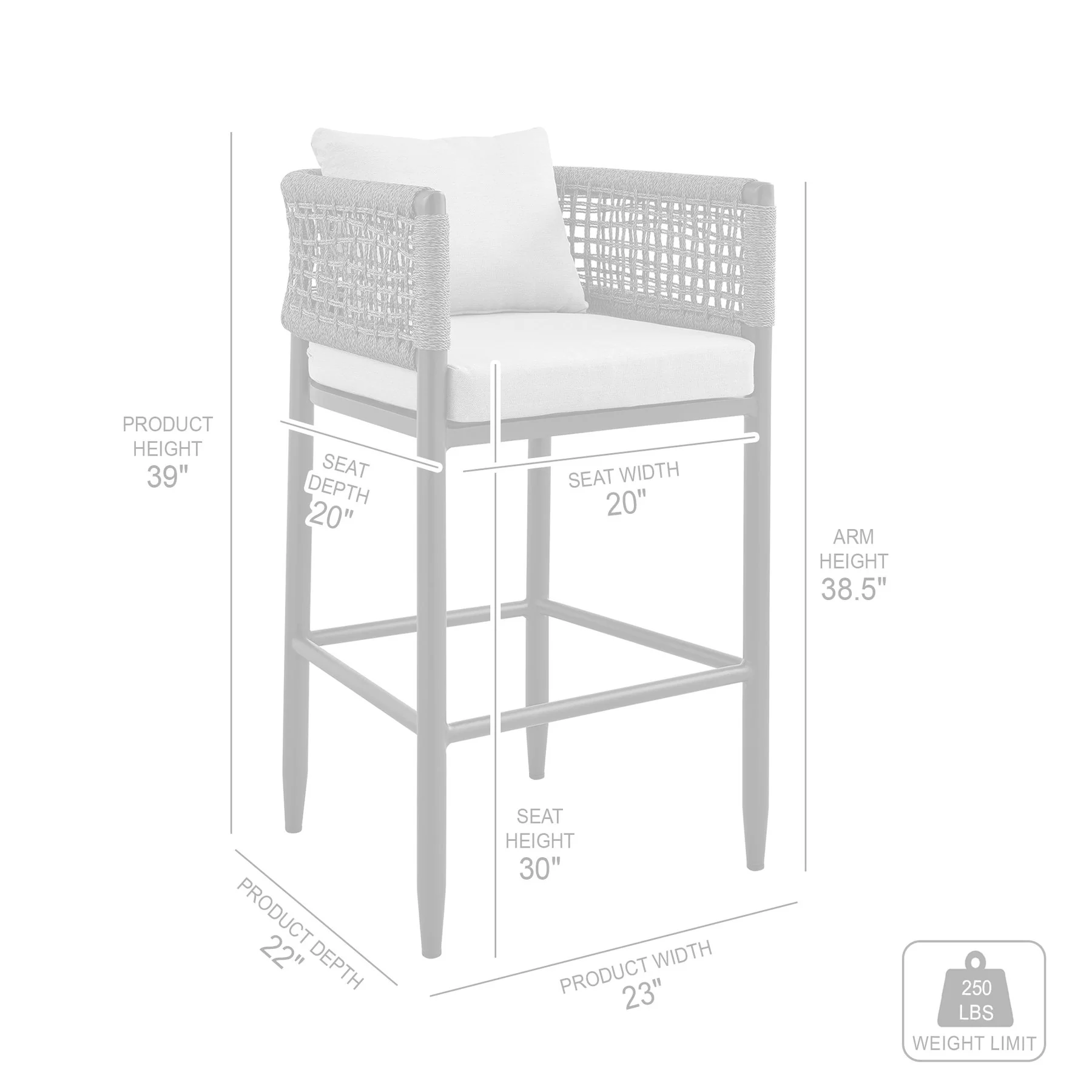 Alegria Outdoor Patio 5-Piece Bar Table Set in Aluminum with Gray Rope and Cushions - Image 10