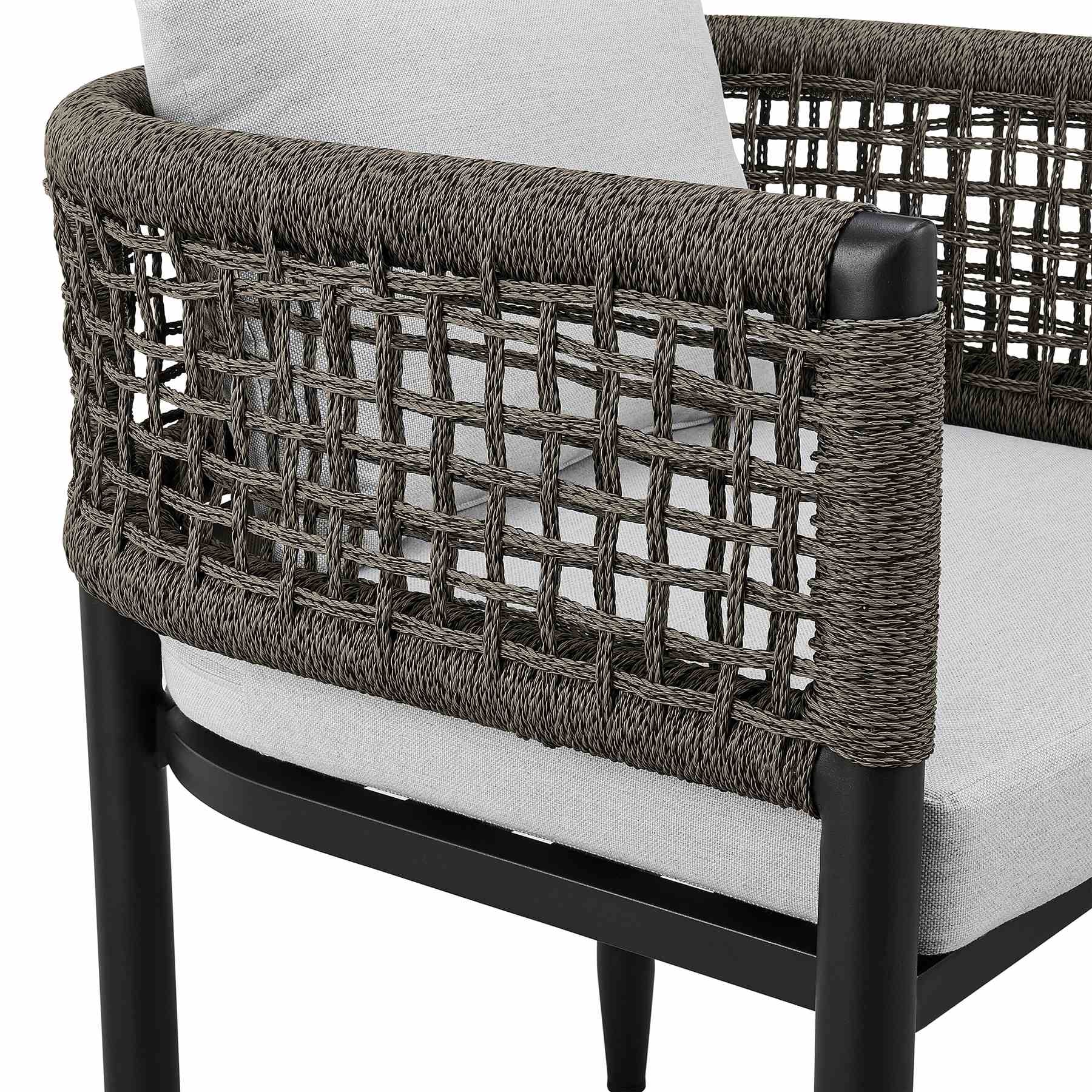 Alegria Outdoor Patio 7-Piece Dining Table Set in Aluminum with Gray Rope and Cushions - Image 6