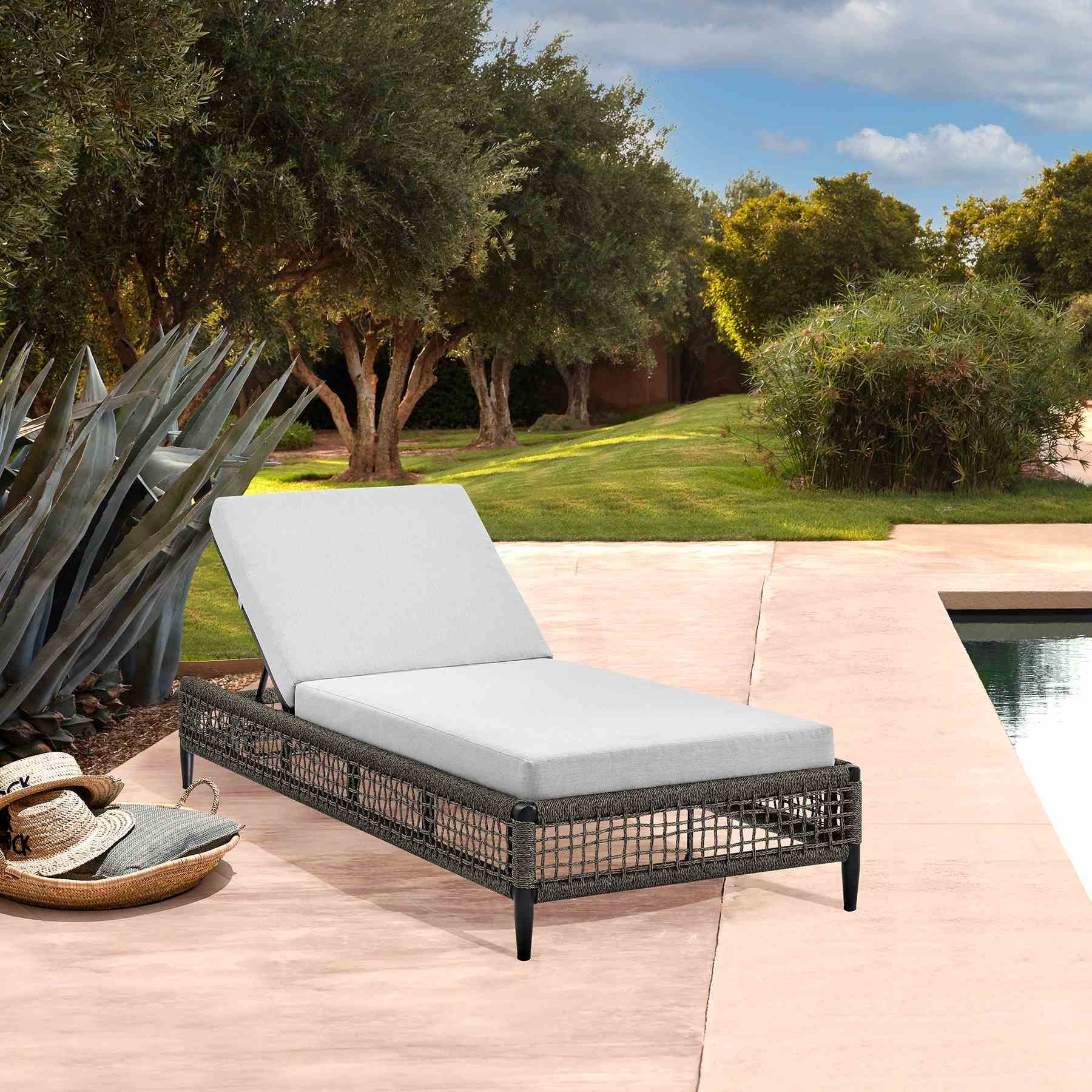 Alegria Outdoor Patio Adjustable Chaise Lounge Chair in Aluminum with Gray Rope and Cushions - Image 11