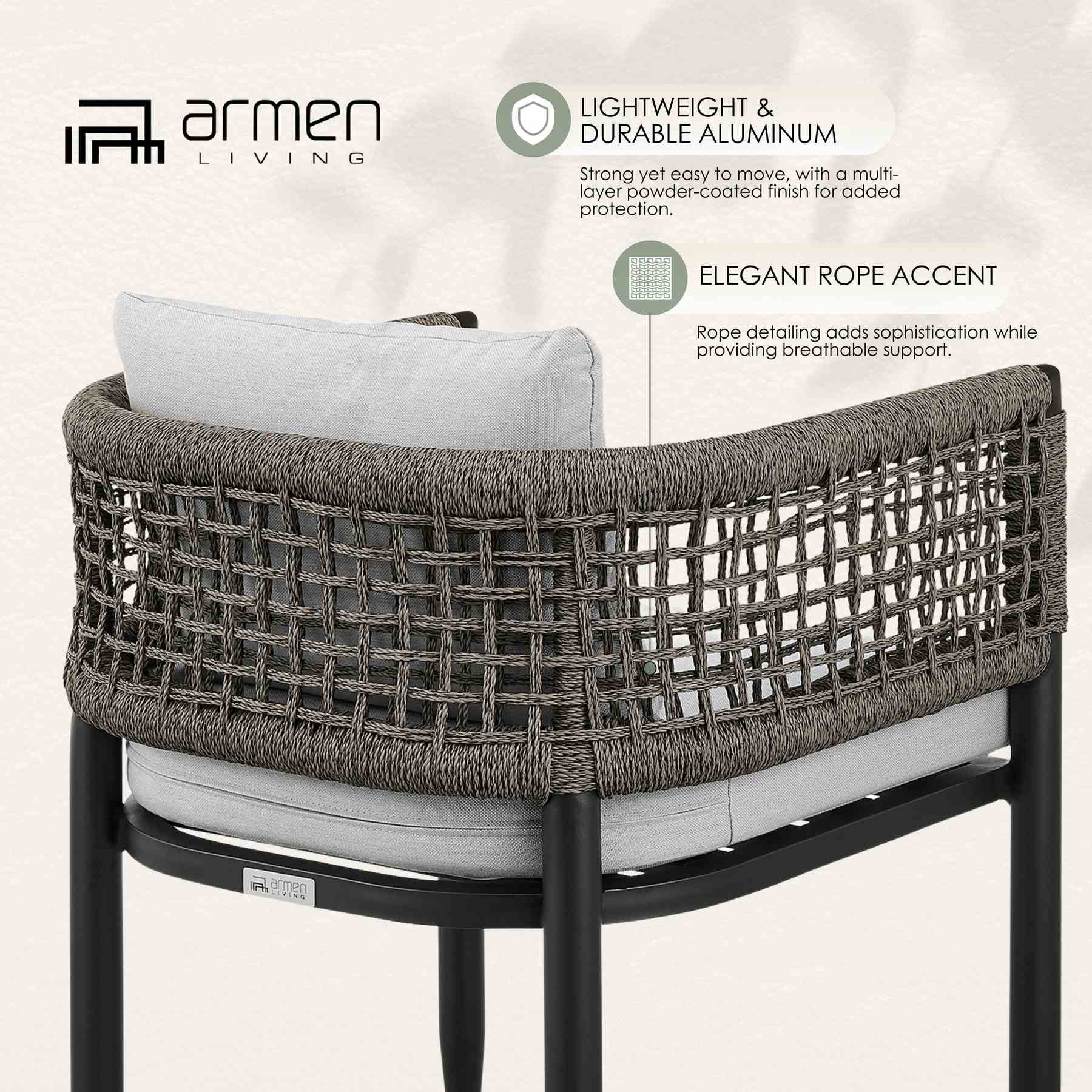 Alegria Outdoor Patio Dining Chair in Aluminum with Gray Rope and Cushions - Set of 2 - Image 13