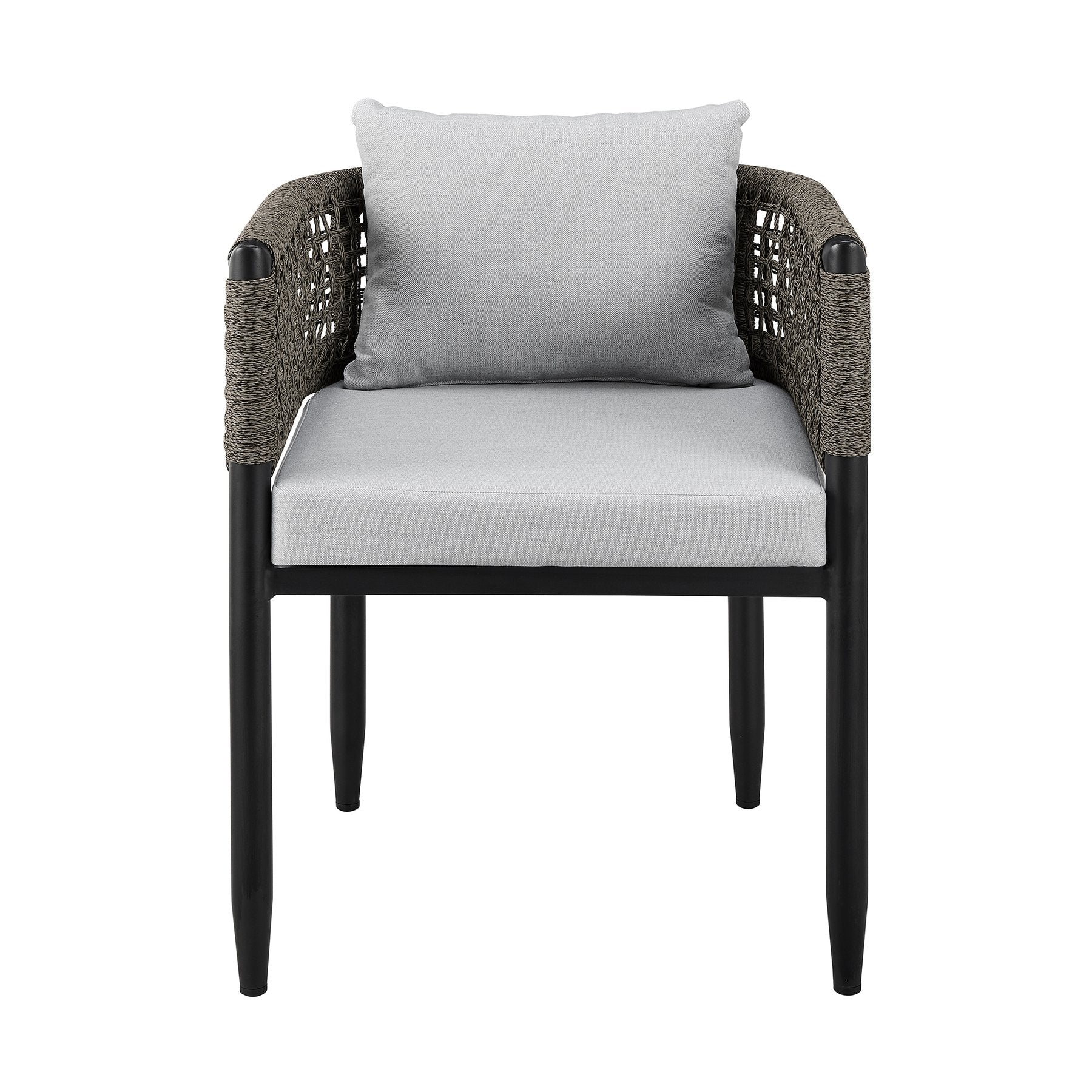 Alegria Outdoor Patio Dining Chair in Aluminum with Gray Rope and Cushions - Set of 2 - Image 3
