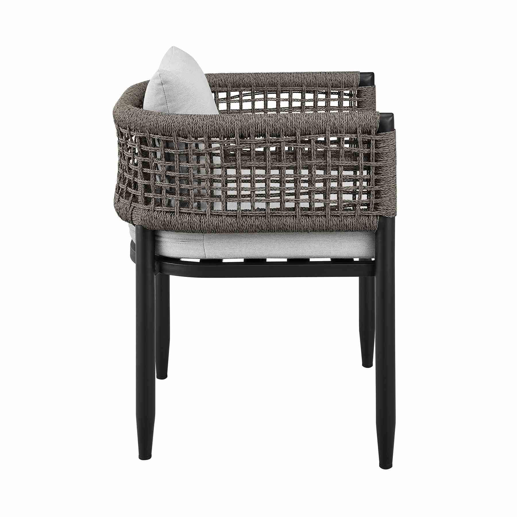 Alegria Outdoor Patio Dining Chair in Aluminum with Gray Rope and Cushions - Set of 2 - Image 4