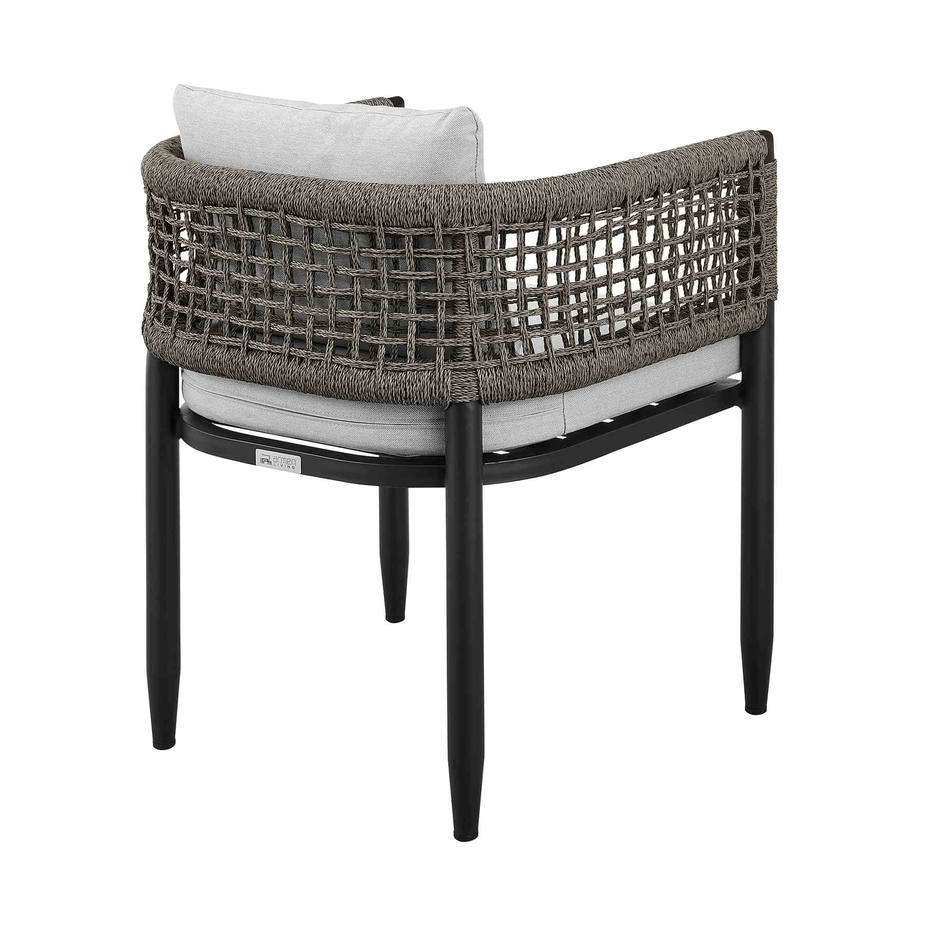 Alegria Outdoor Patio Dining Chair in Aluminum with Gray Rope and Cushions - Set of 2 - Image 5